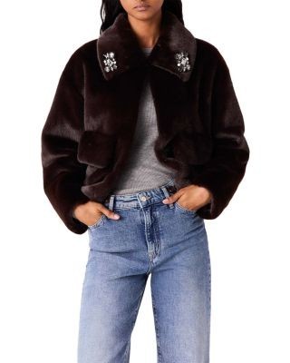 Maje Goucette Cropped Faux Fur Jacket