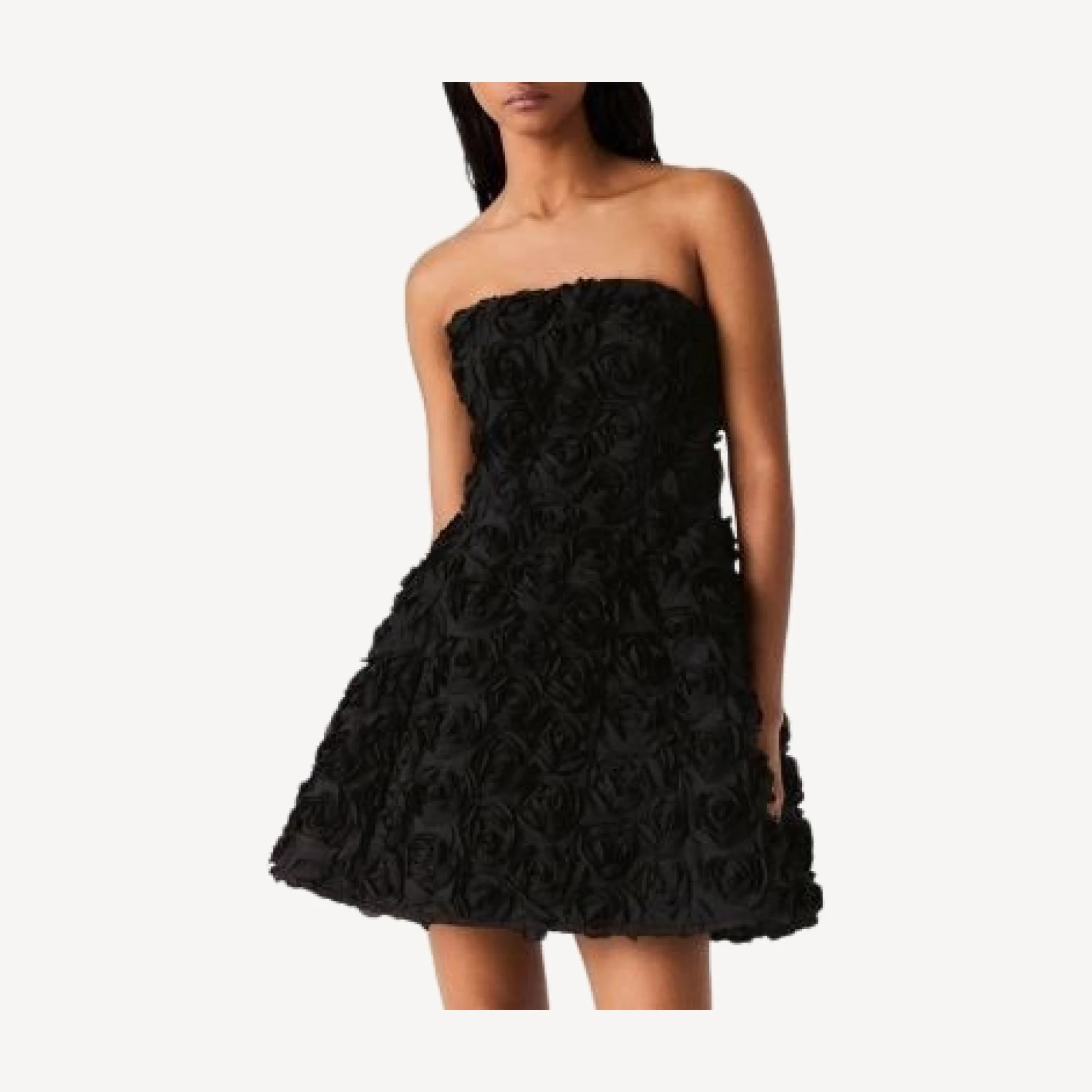 Maje Riflow Satin Floral Strapless Dress