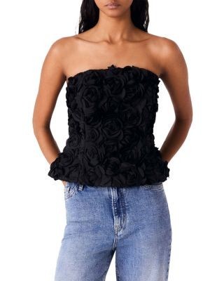 Maje Flower Embellished Strapless Top