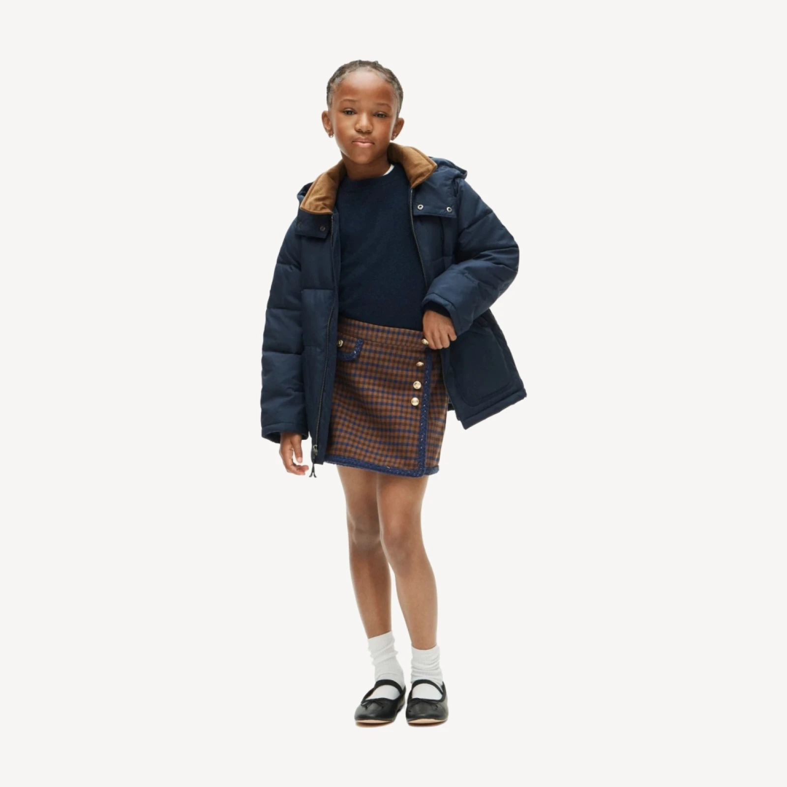 Girls' faux-wrap skirt in houndstooth