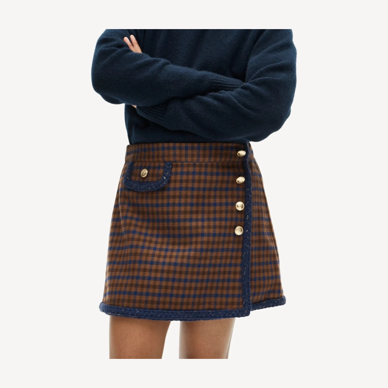 Girls' faux-wrap skirt in houndstooth