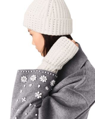 Maje Rhinestone Embellished Wool Fingerless Mittens