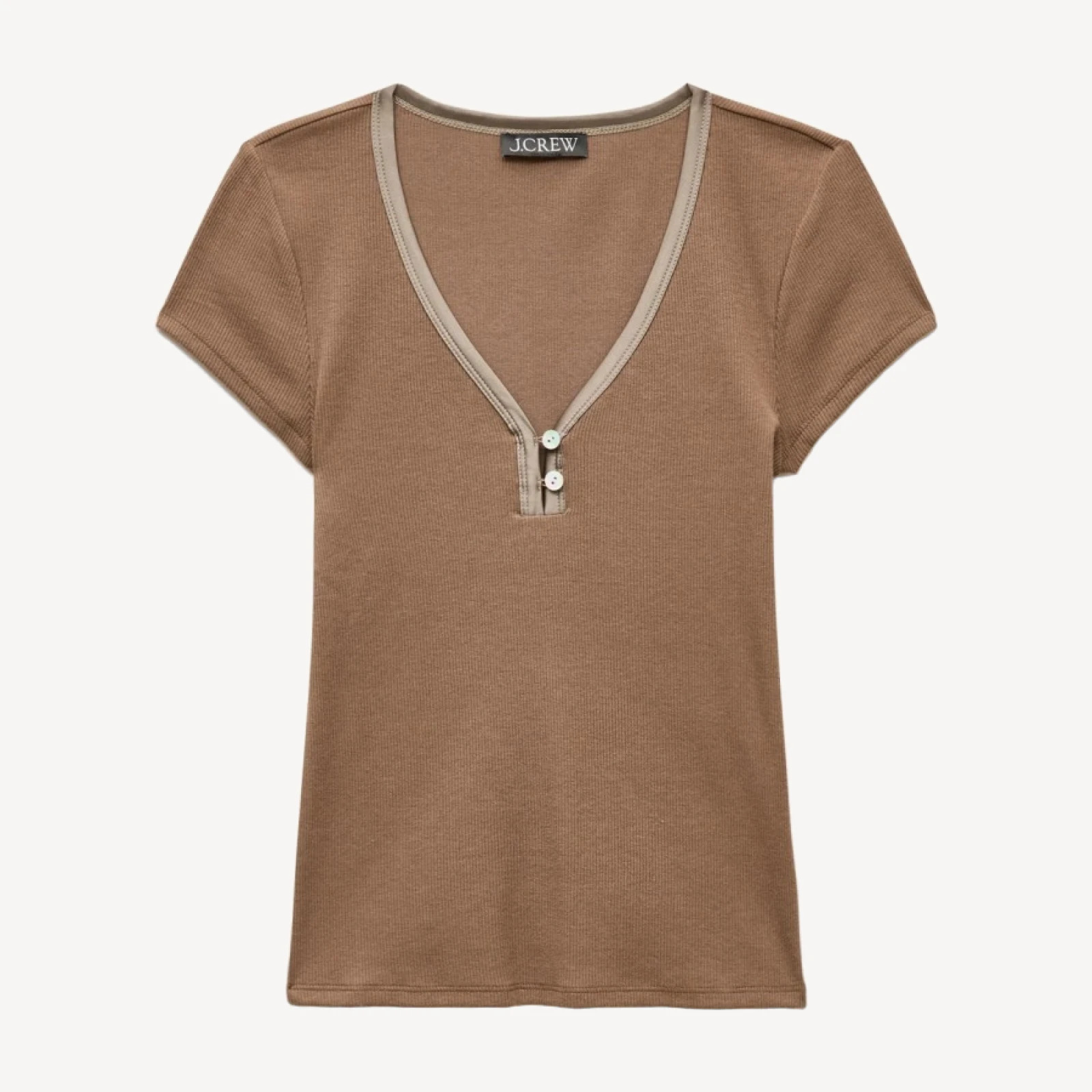 Perfect rib V-neck henley with satin trim