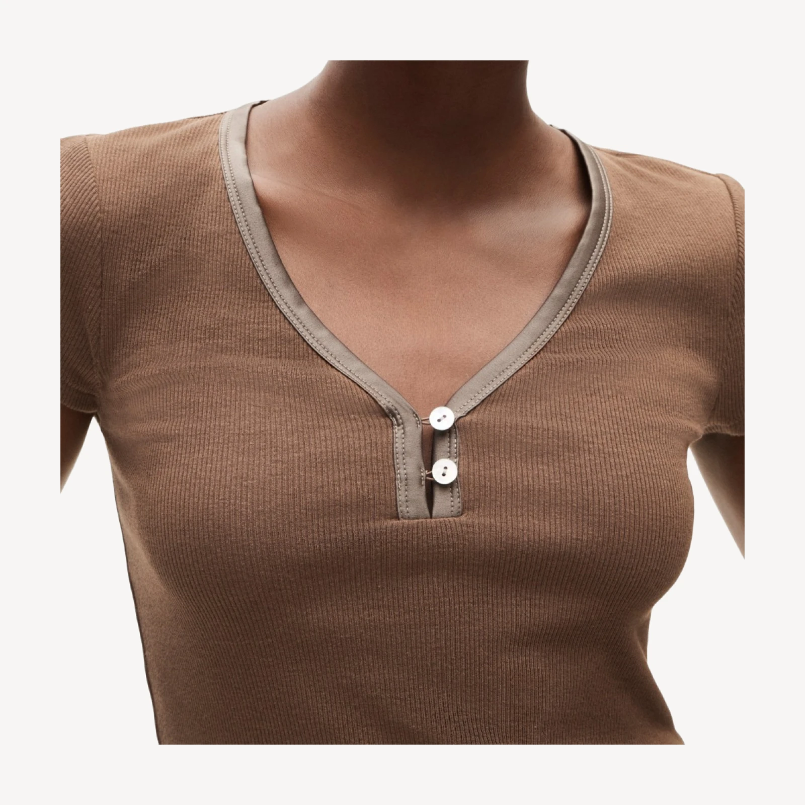 Perfect rib V-neck henley with satin trim