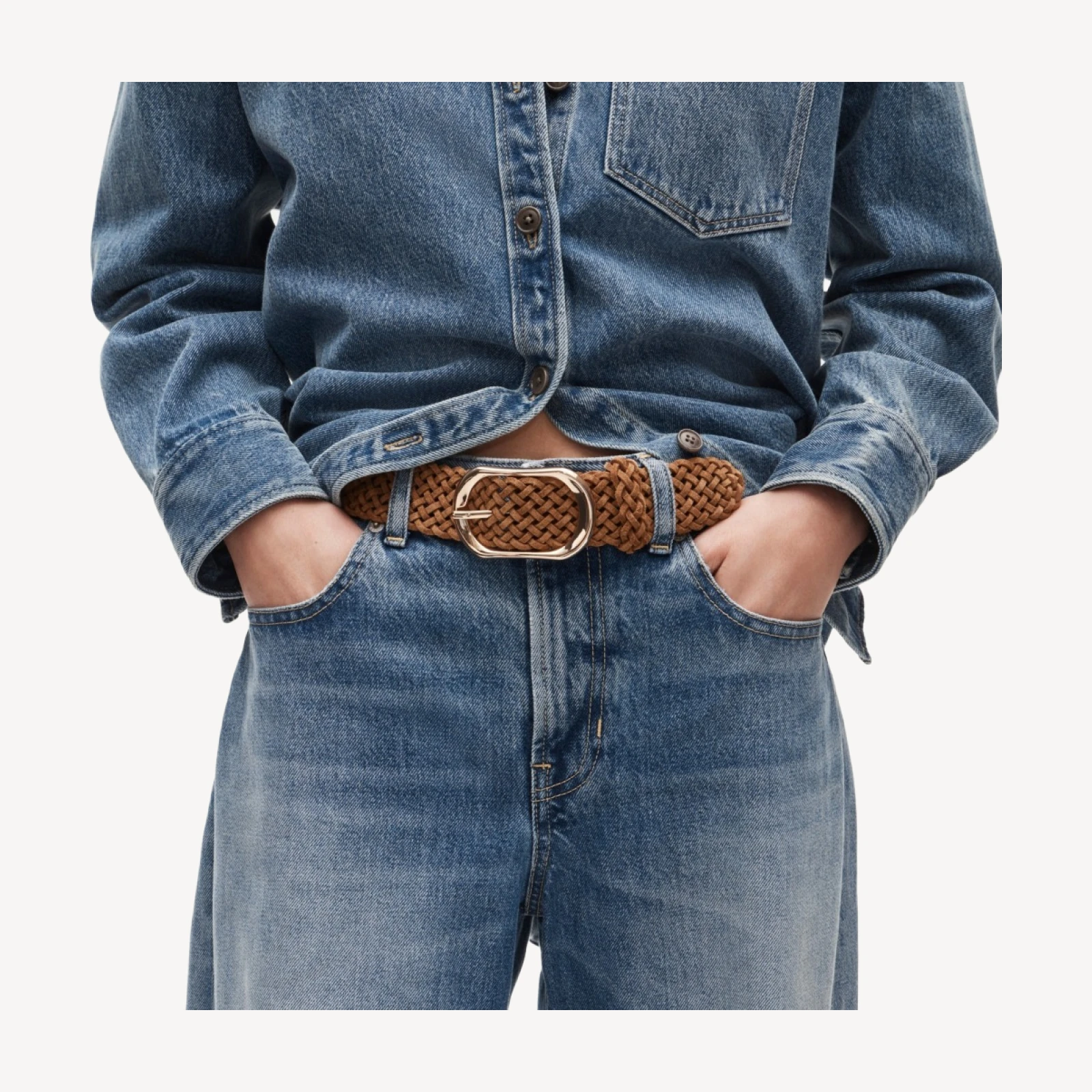 Braided wide belt in suede