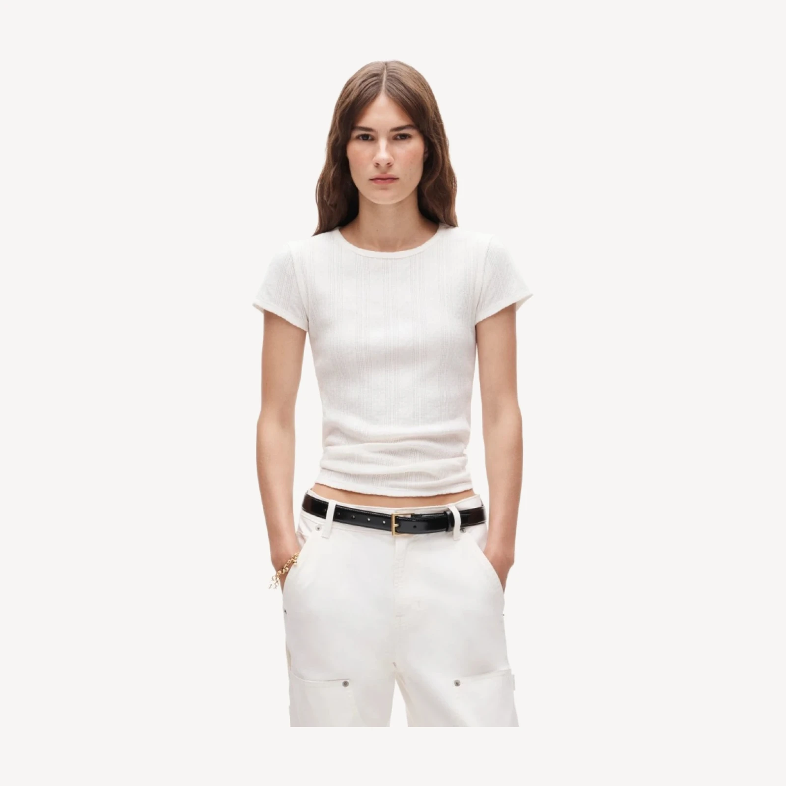Pointelle crewneck T-shirt