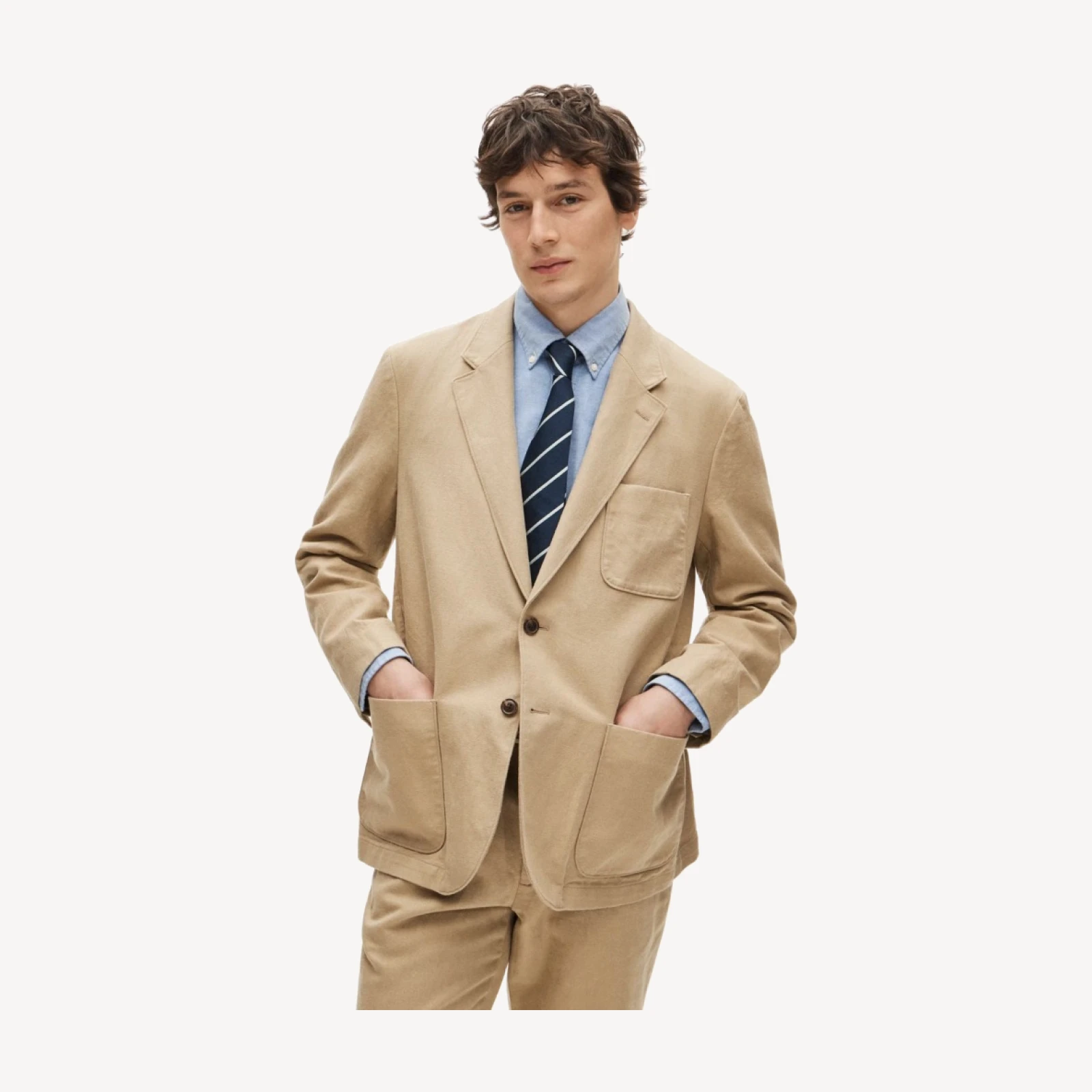 Relaxed-fit suit jacket in Italian cotton-linen twill blend
