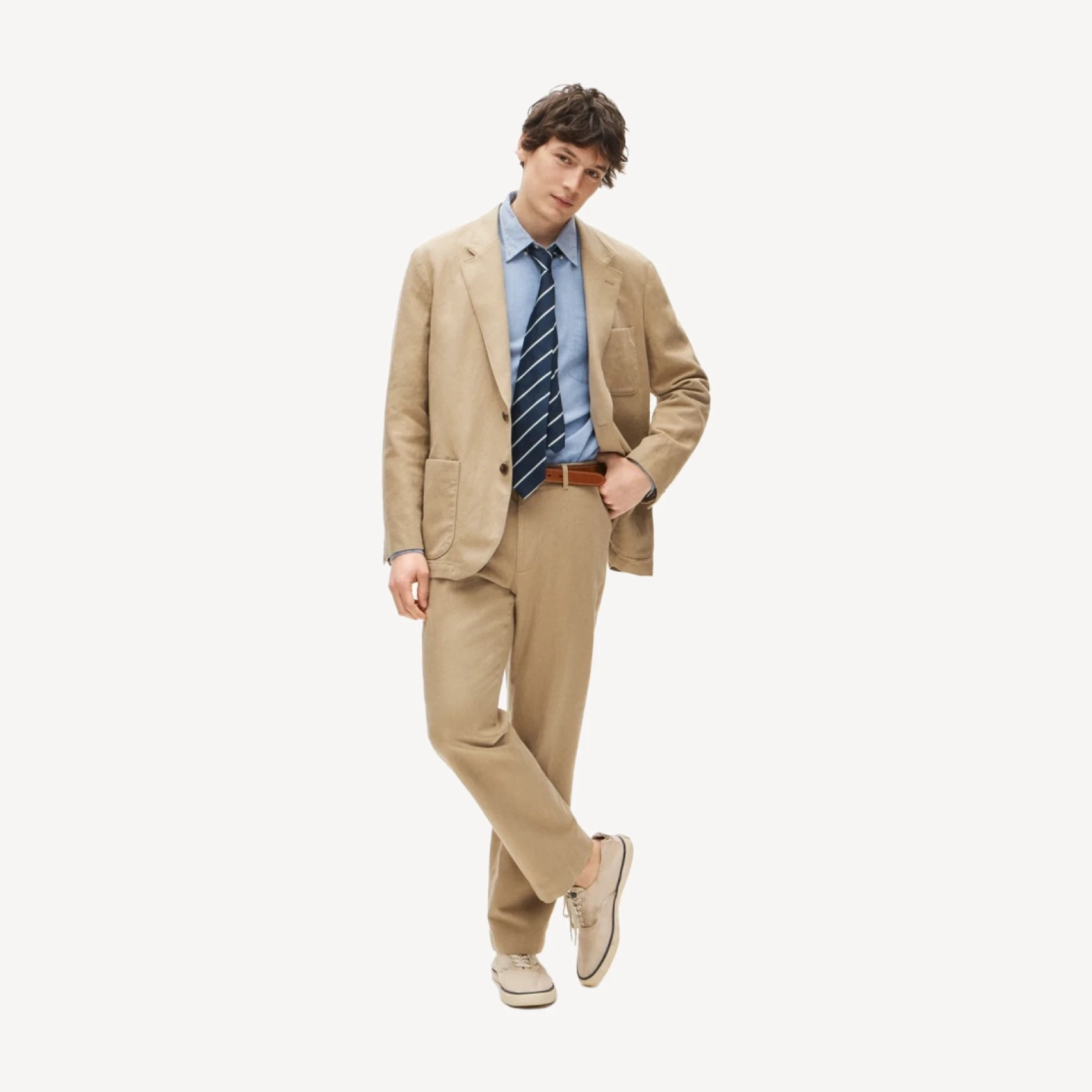 Relaxed-fit suit jacket in Italian cotton-linen twill blend