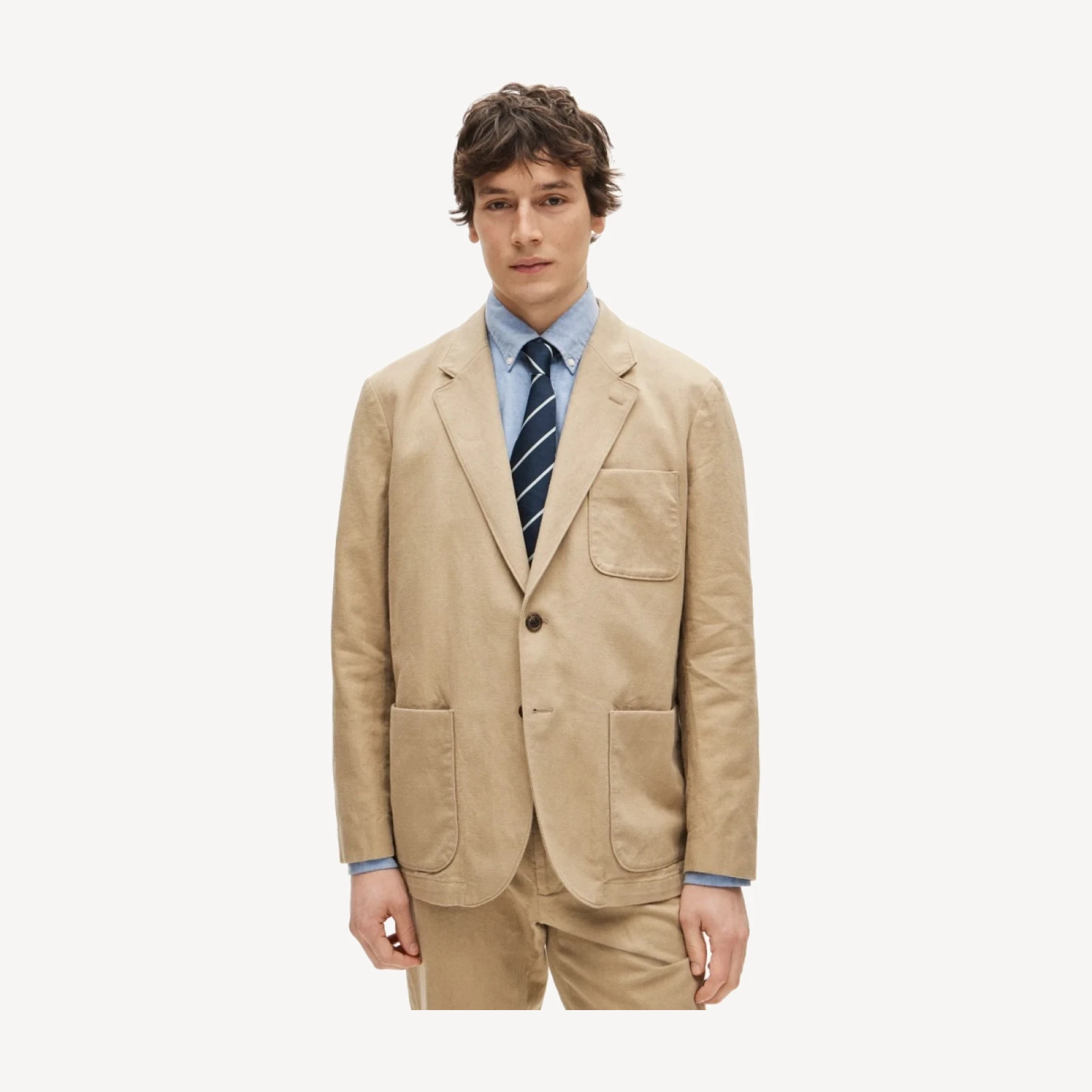 Relaxed-fit suit jacket in Italian cotton-linen twill blend