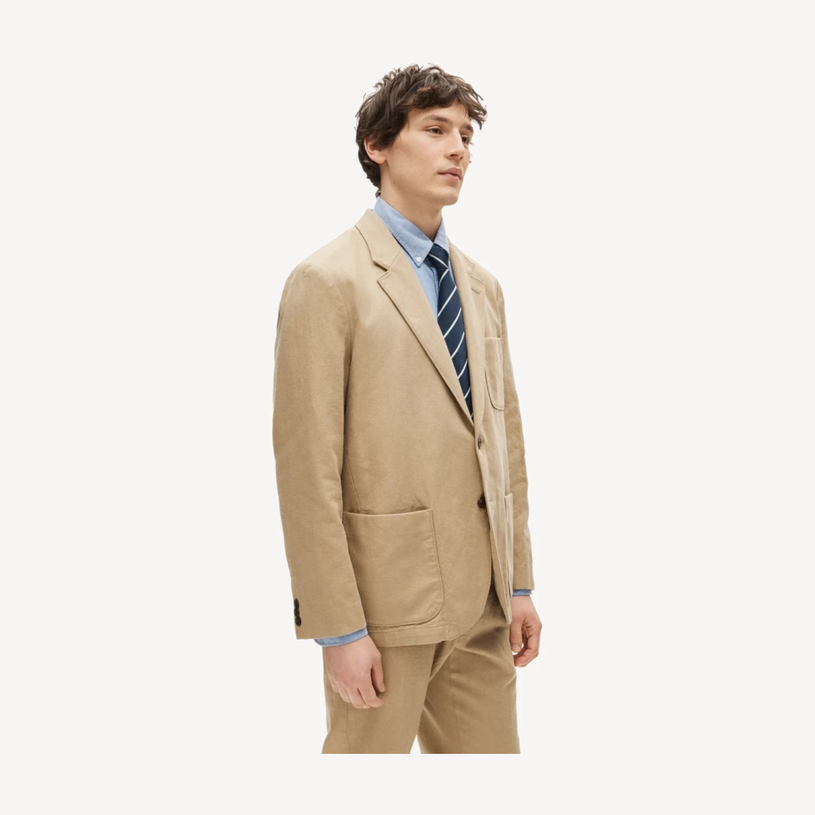 Relaxed-fit suit jacket in Italian cotton-linen twill blend