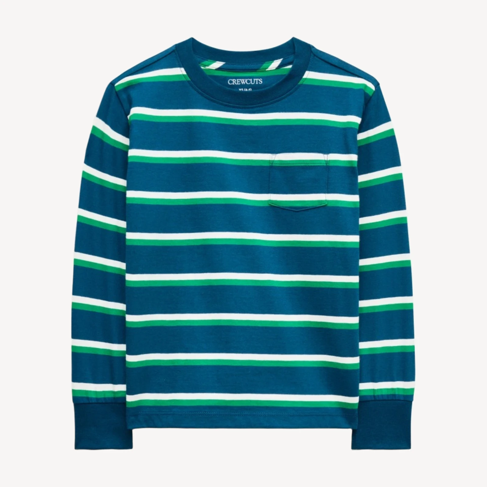 Kids' long-sleeve pocket T-shirt in striped broken-in jersey