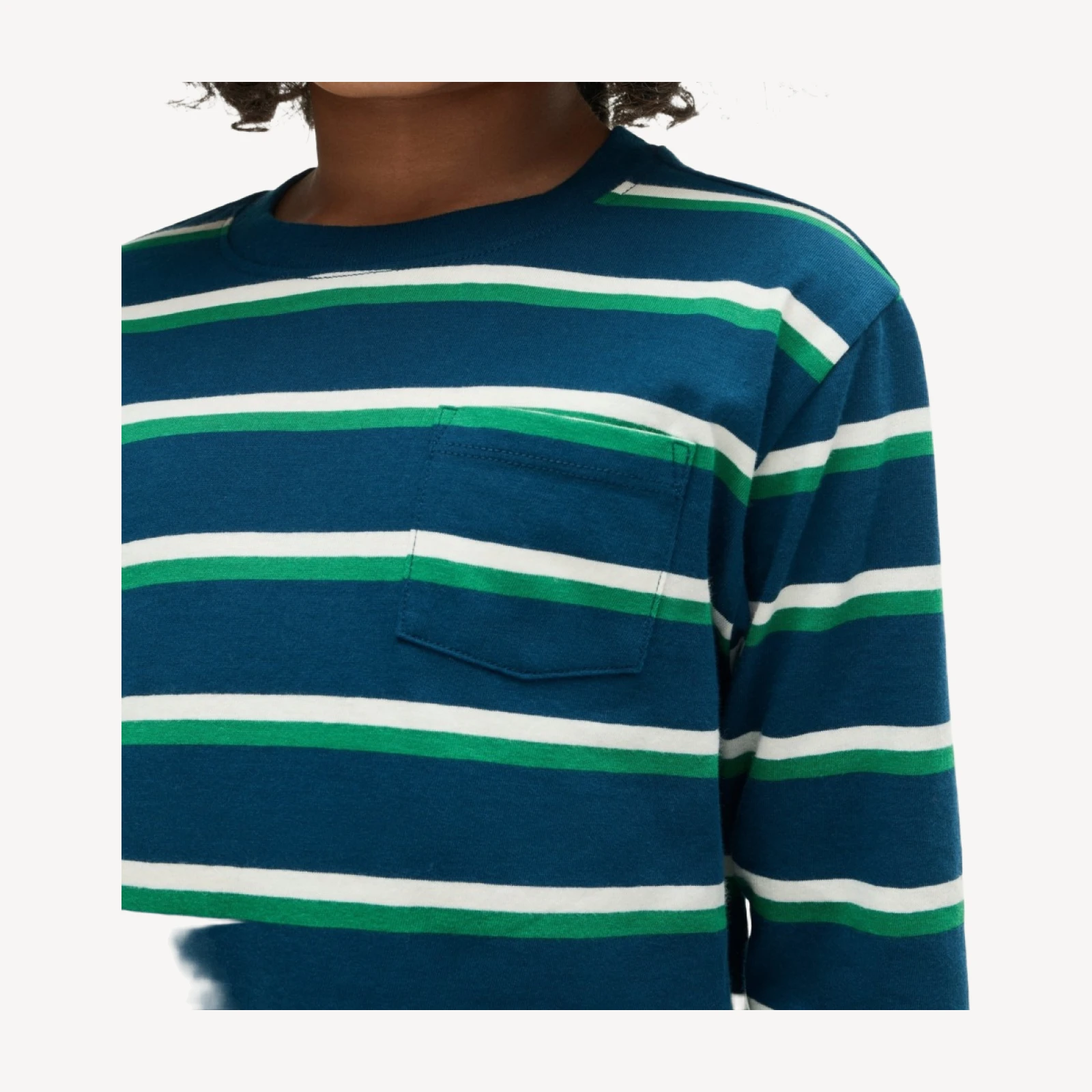 Kids' long-sleeve pocket T-shirt in striped broken-in jersey
