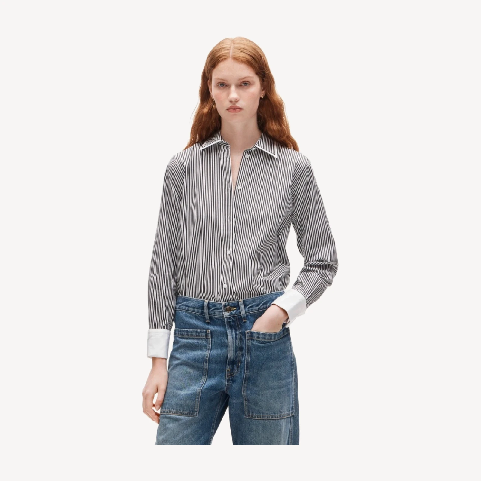 Jules double-layer button-up shirt in striped Greenwich poplin