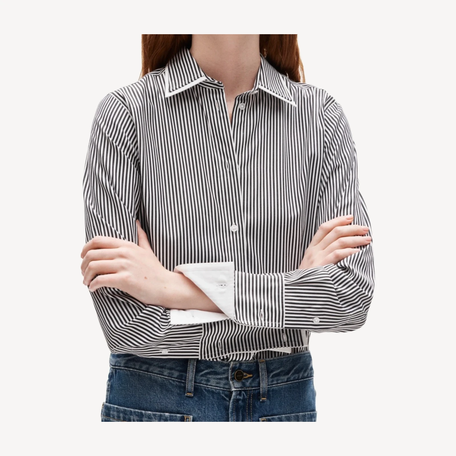 Jules double-layer button-up shirt in striped Greenwich poplin
