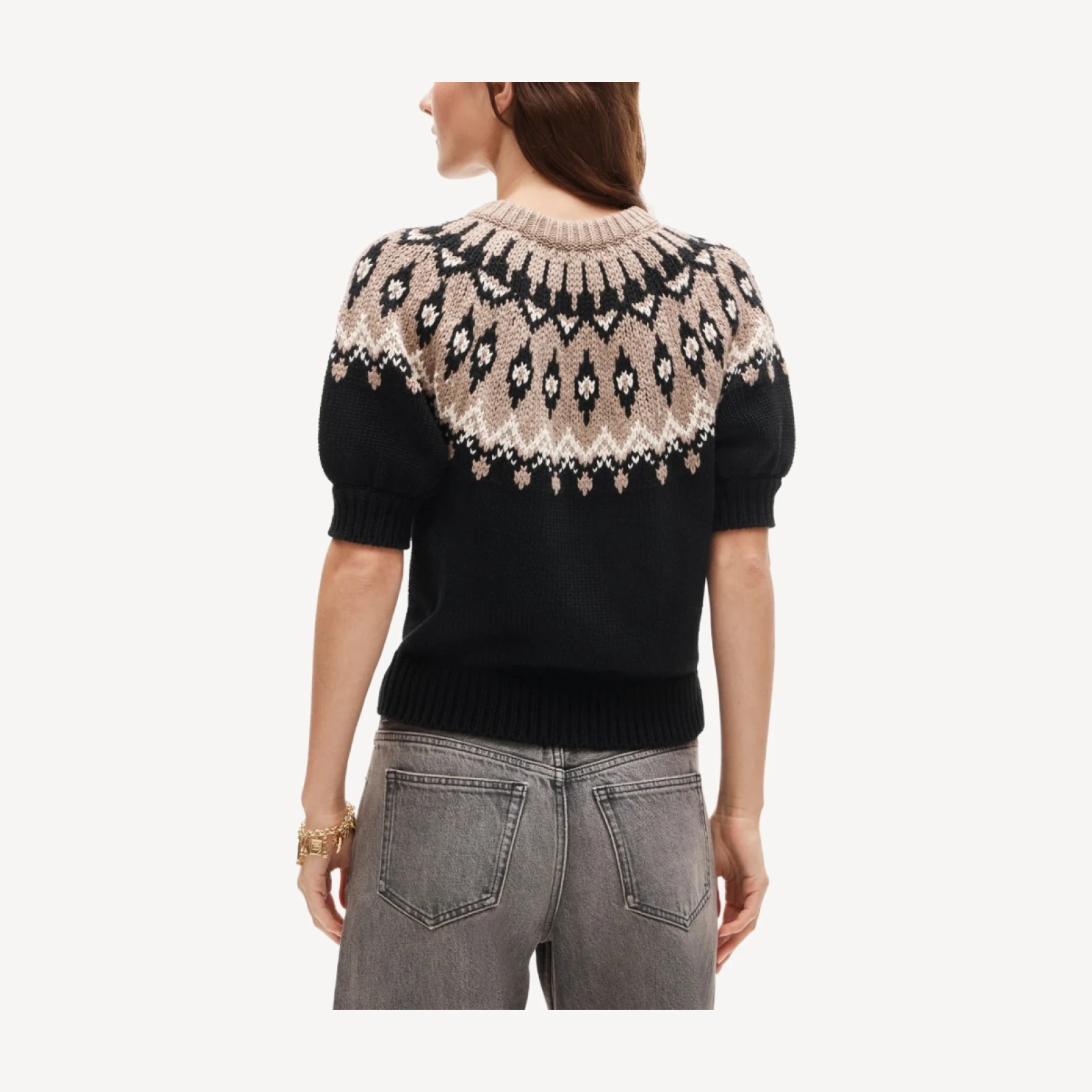 Short-sleeve Fair Isle sweater in cotton