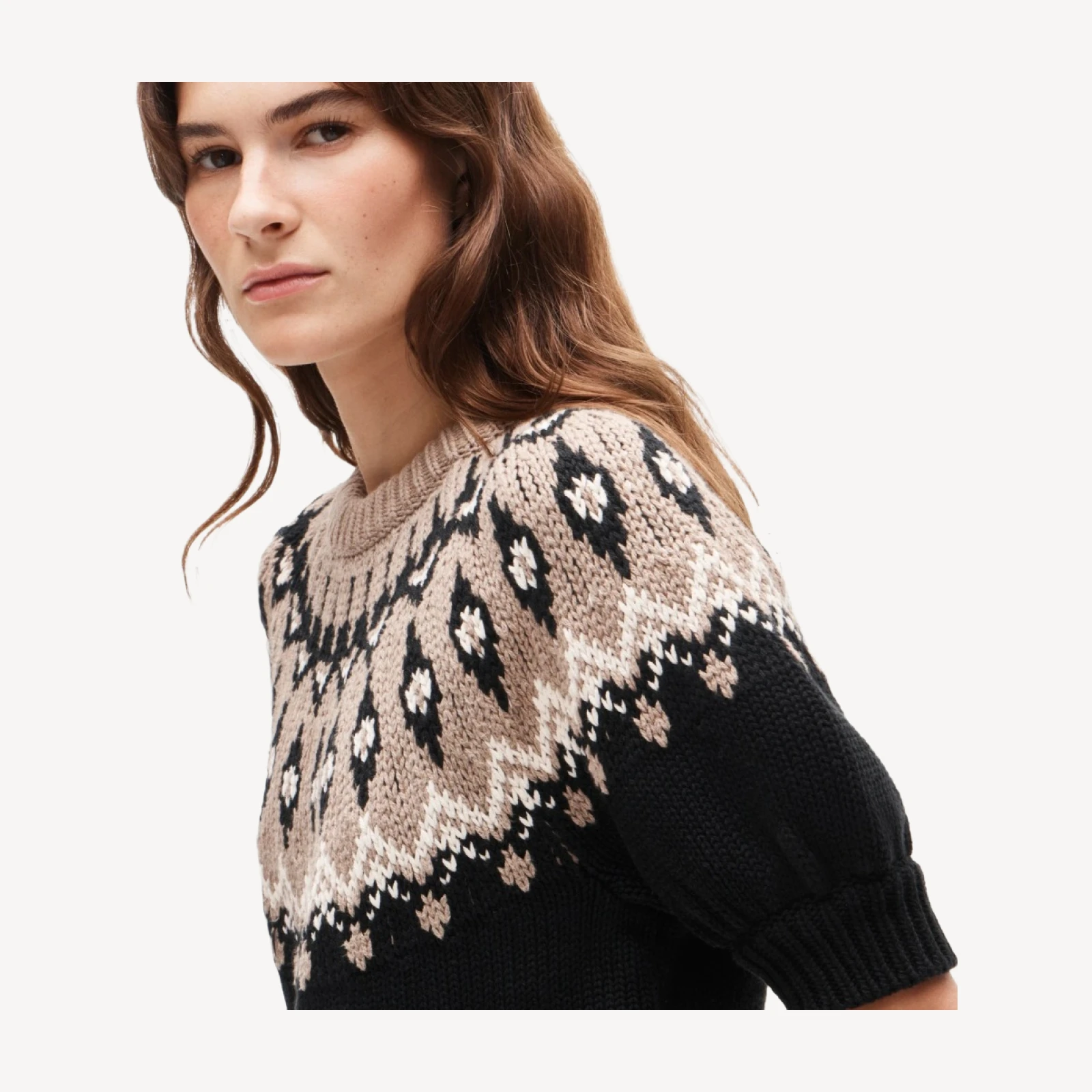 Short-sleeve Fair Isle sweater in cotton