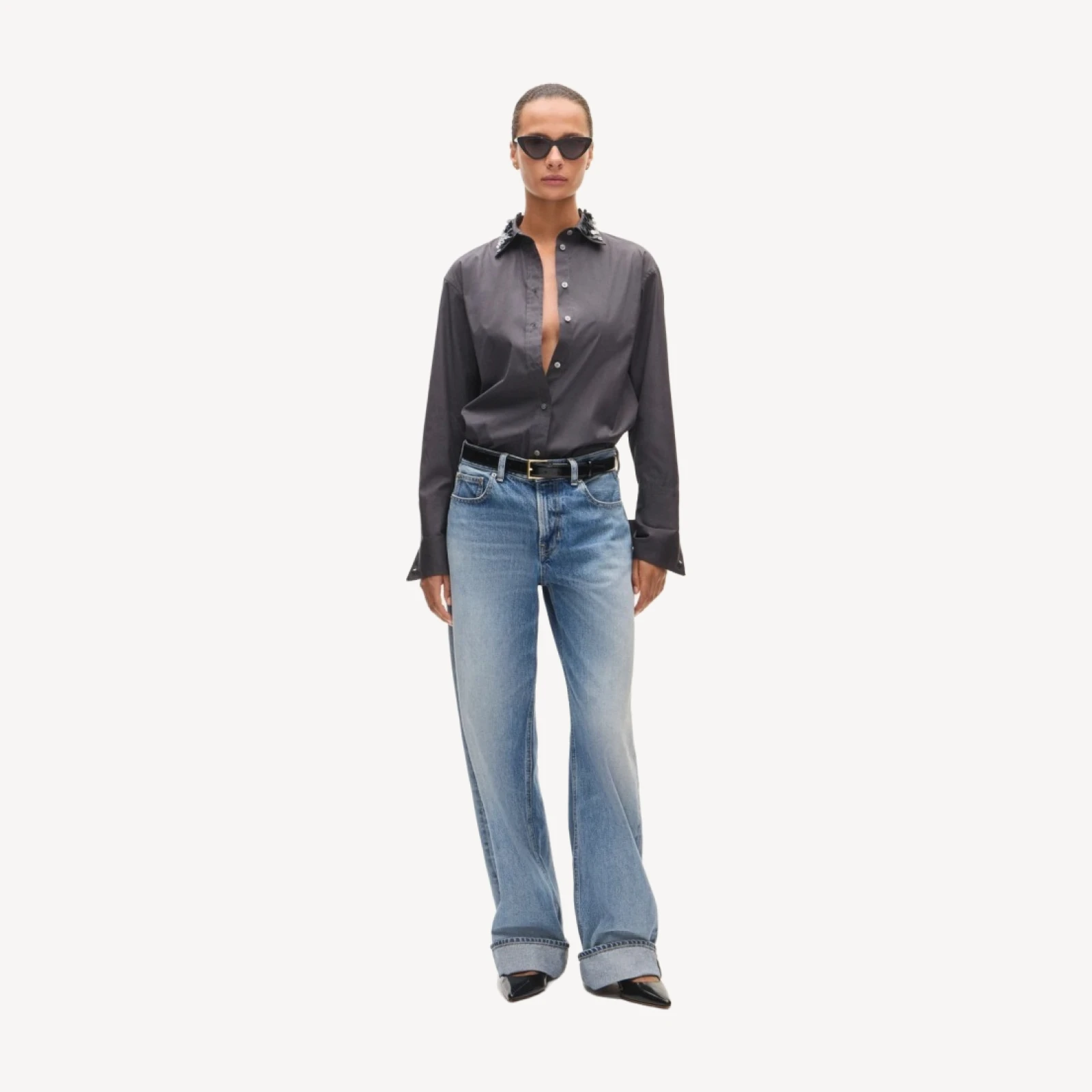 Esme button-up shirt in embellished Greenwich poplin