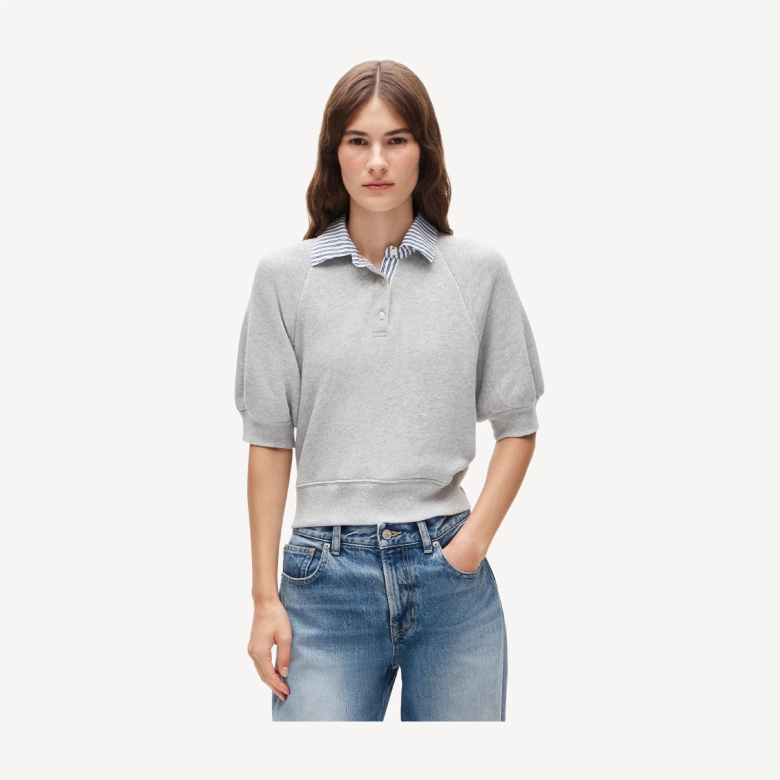 Heritage Terry sweatshirt polo with poplin collar