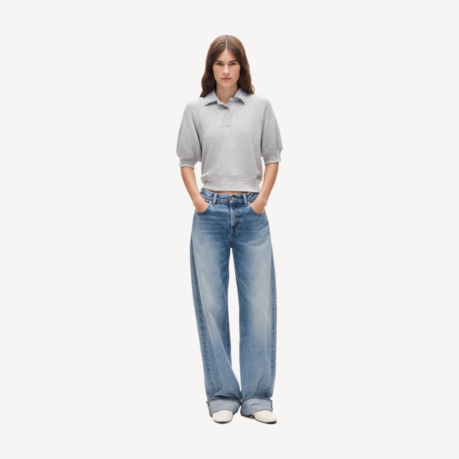 Heritage Terry sweatshirt polo with poplin collar