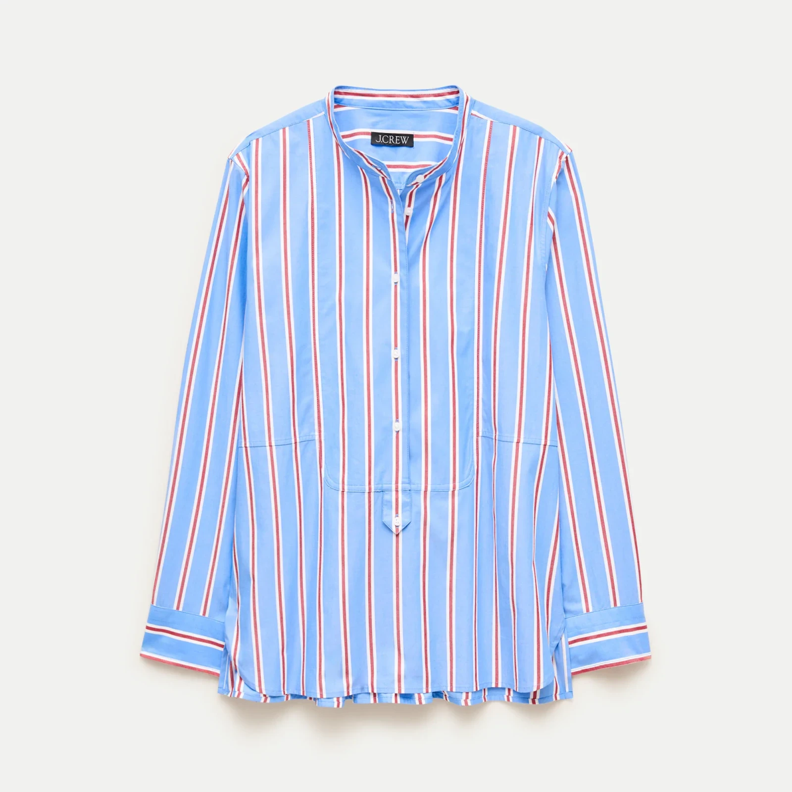 Tuxedo-bib button-up in striped cotton poplin