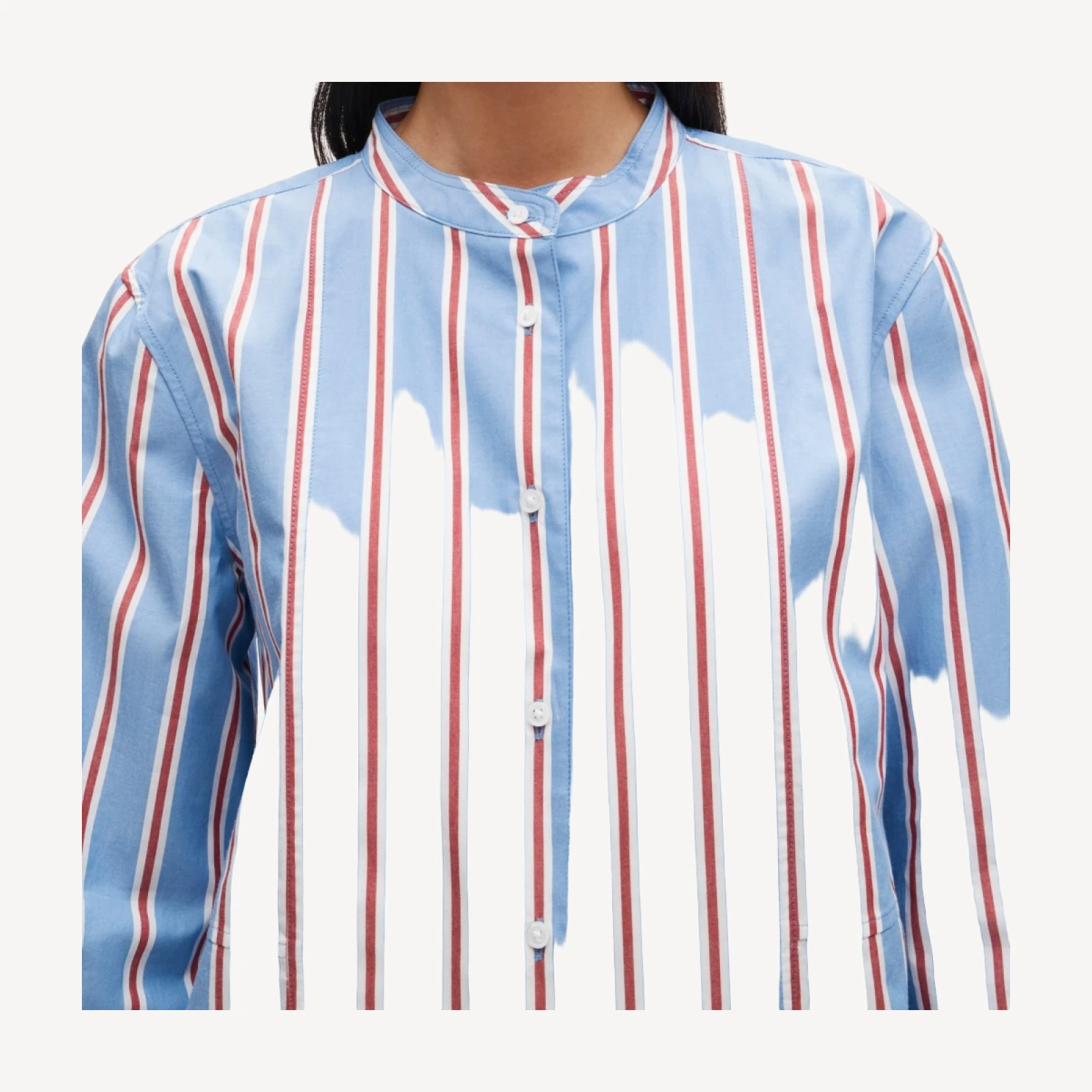Tuxedo-bib button-up in striped cotton poplin
