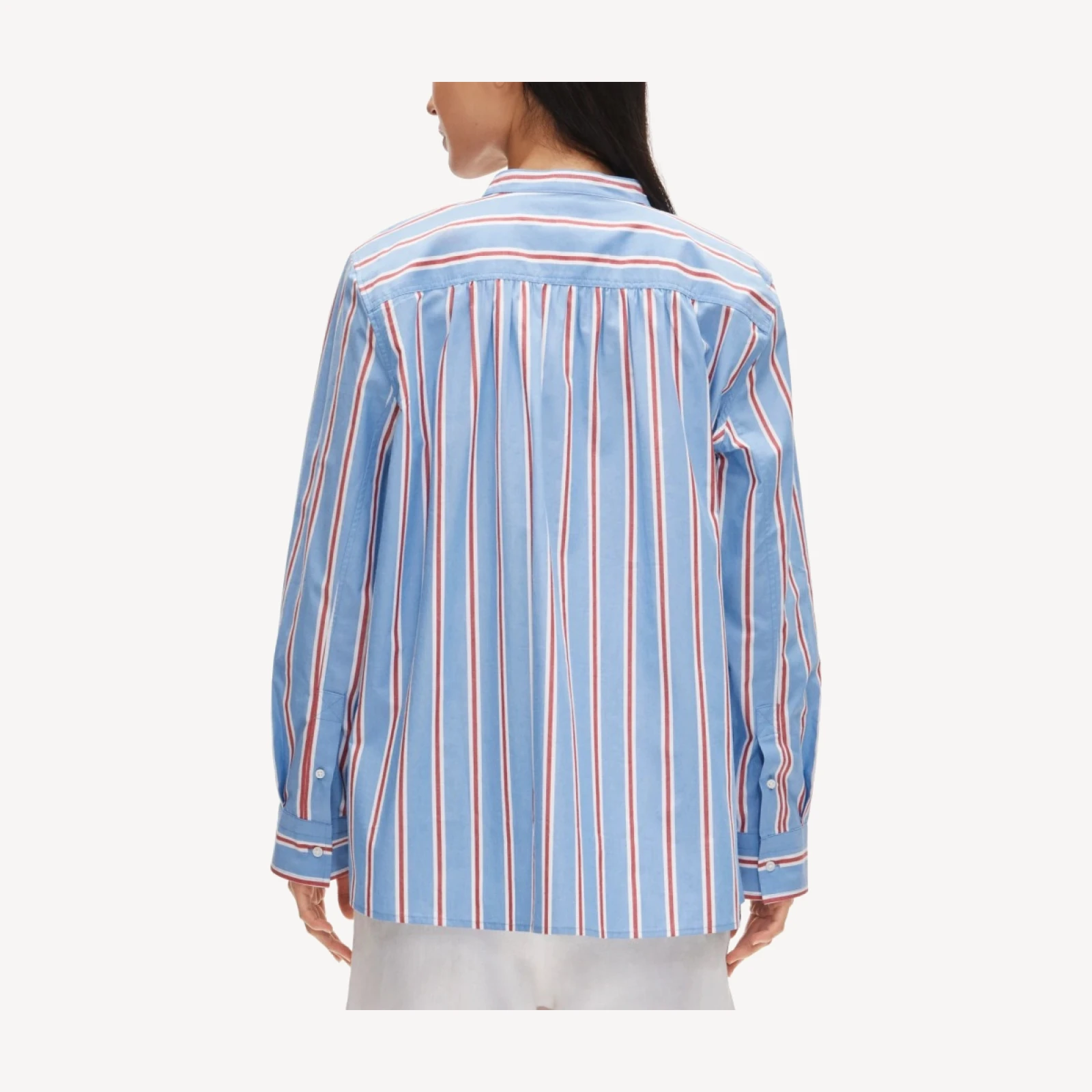 Tuxedo-bib button-up in striped cotton poplin