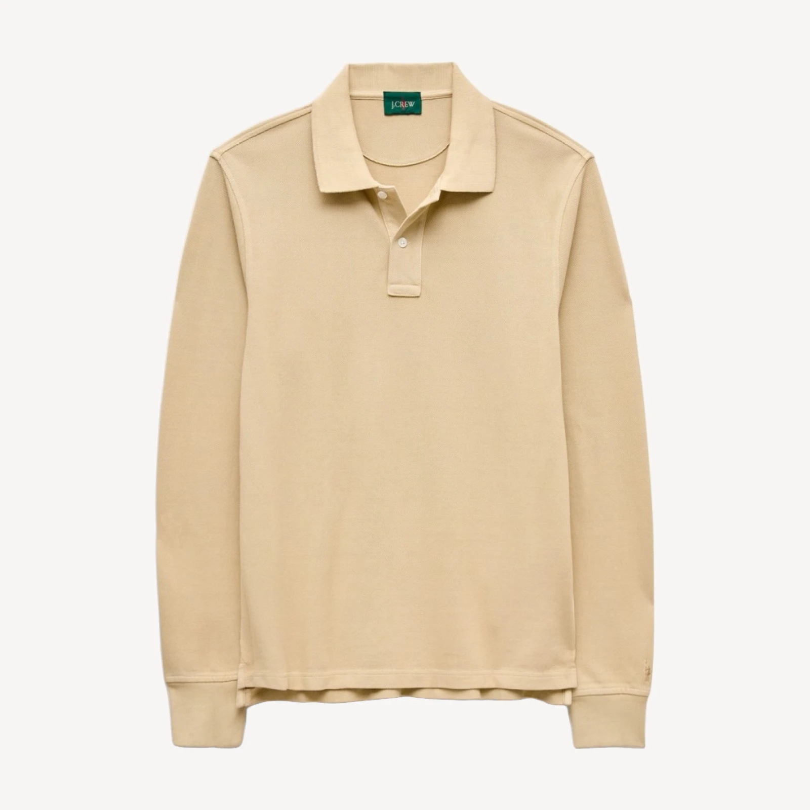 Long-sleeve washed piqué polo shirt