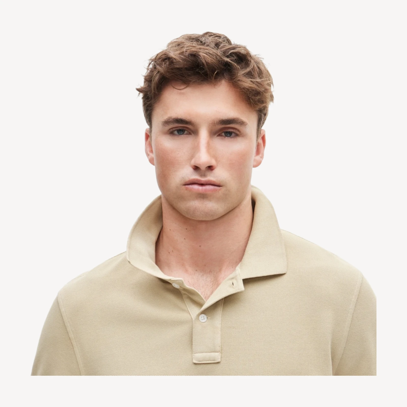 Long-sleeve washed piqué polo shirt