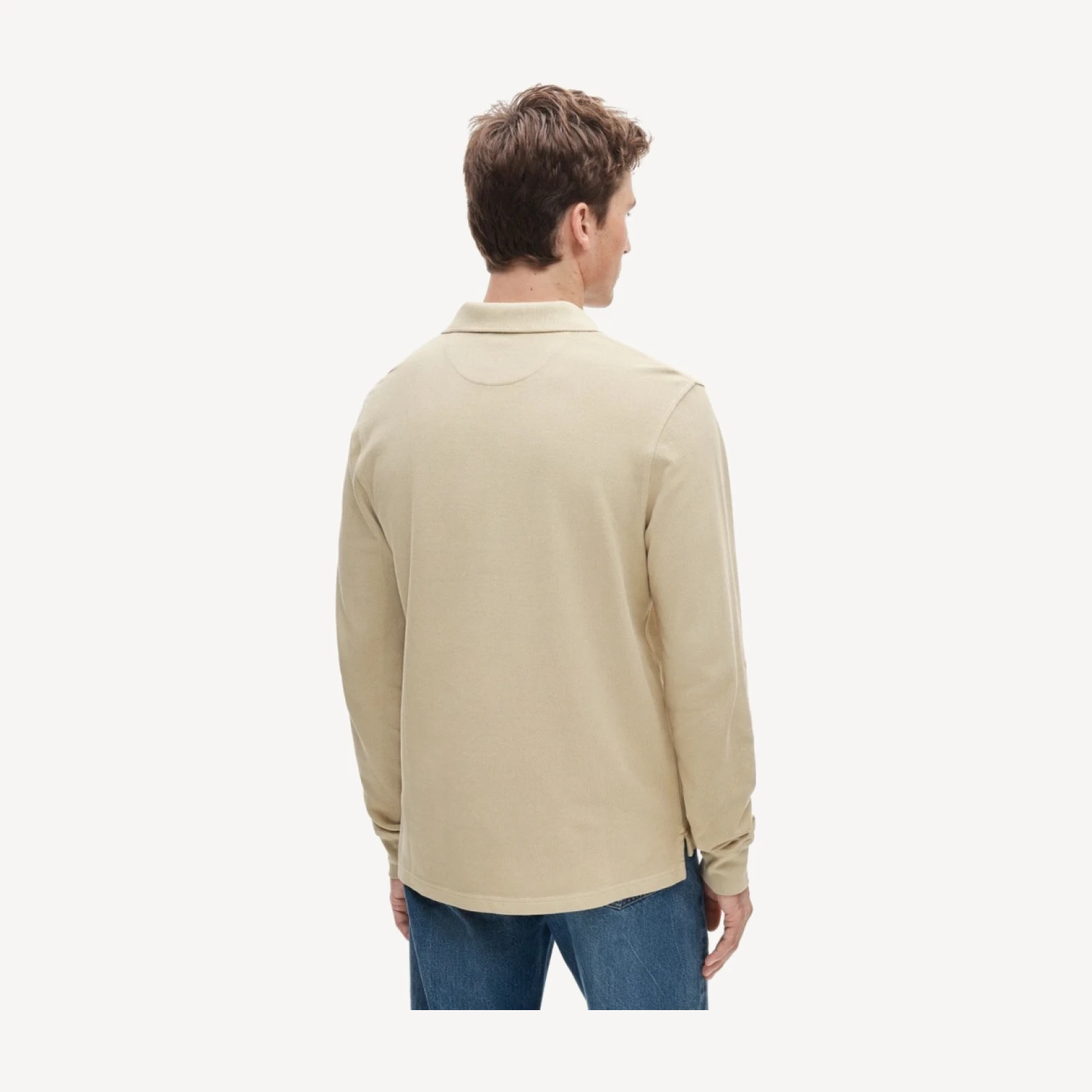 Long-sleeve washed piqué polo shirt