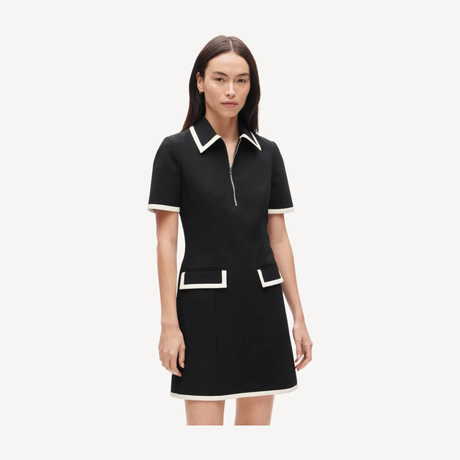 Parc dress in contrast-trim four-season stretch