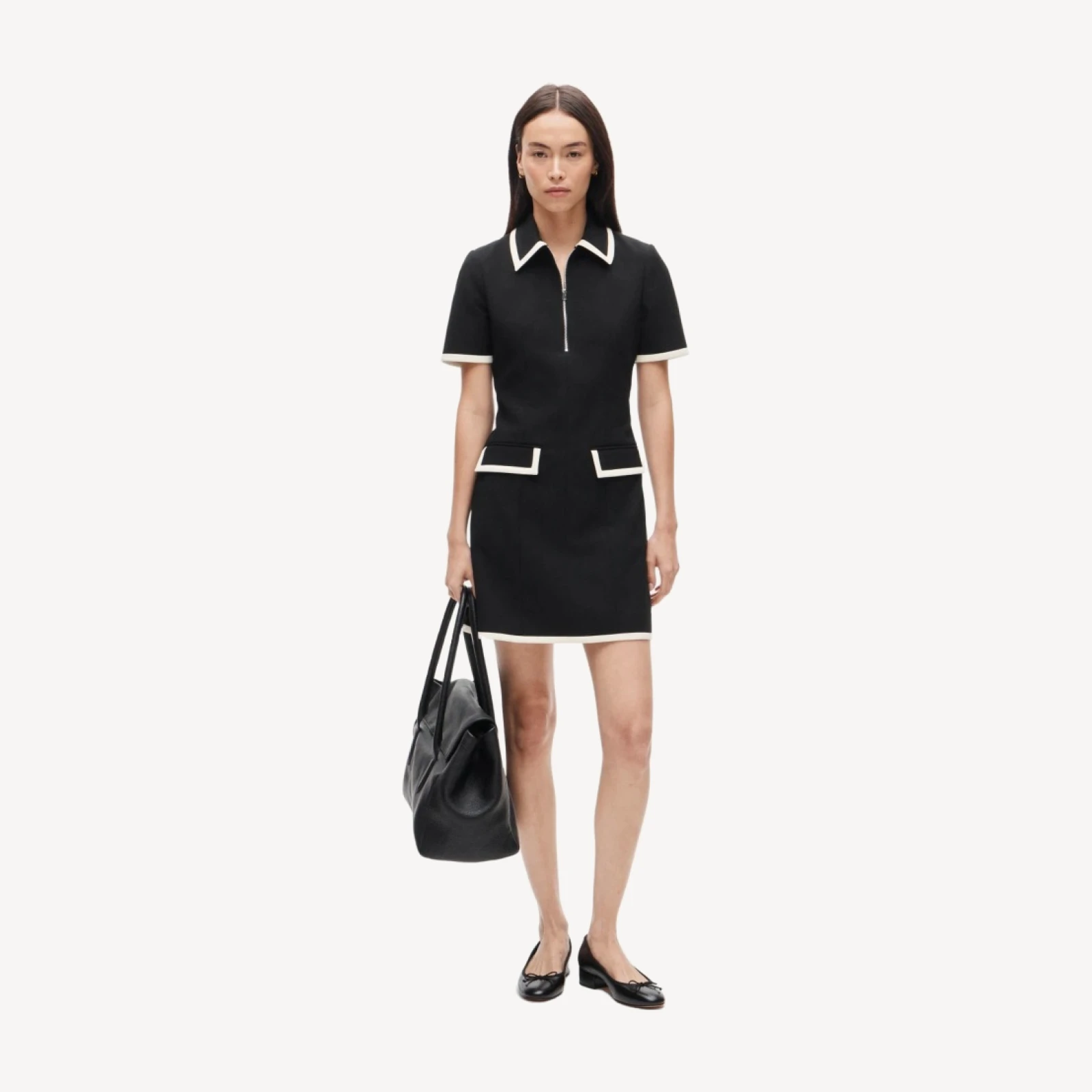 Parc dress in contrast-trim four-season stretch