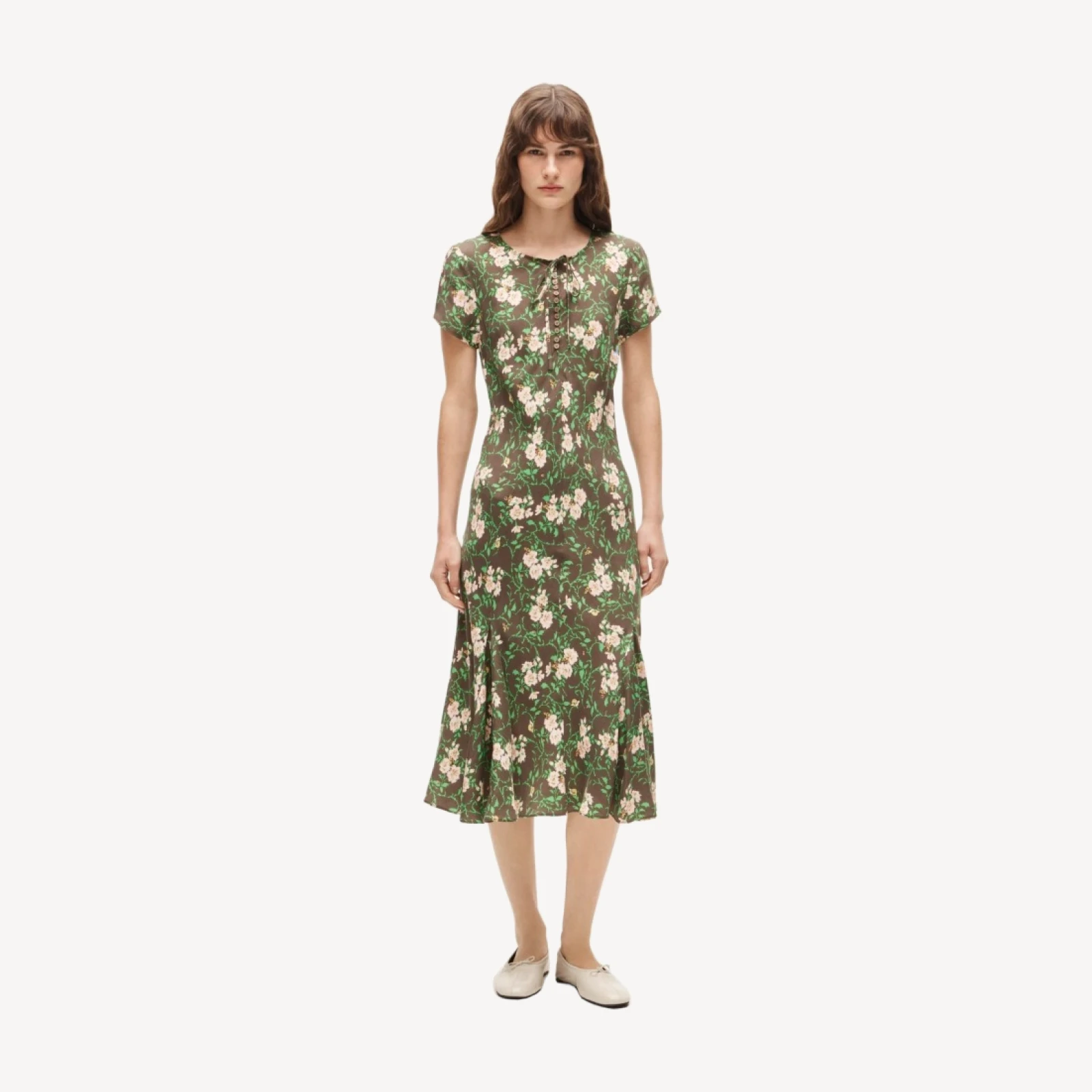 Natasha slip dress in honeybee floral-print cupro blend