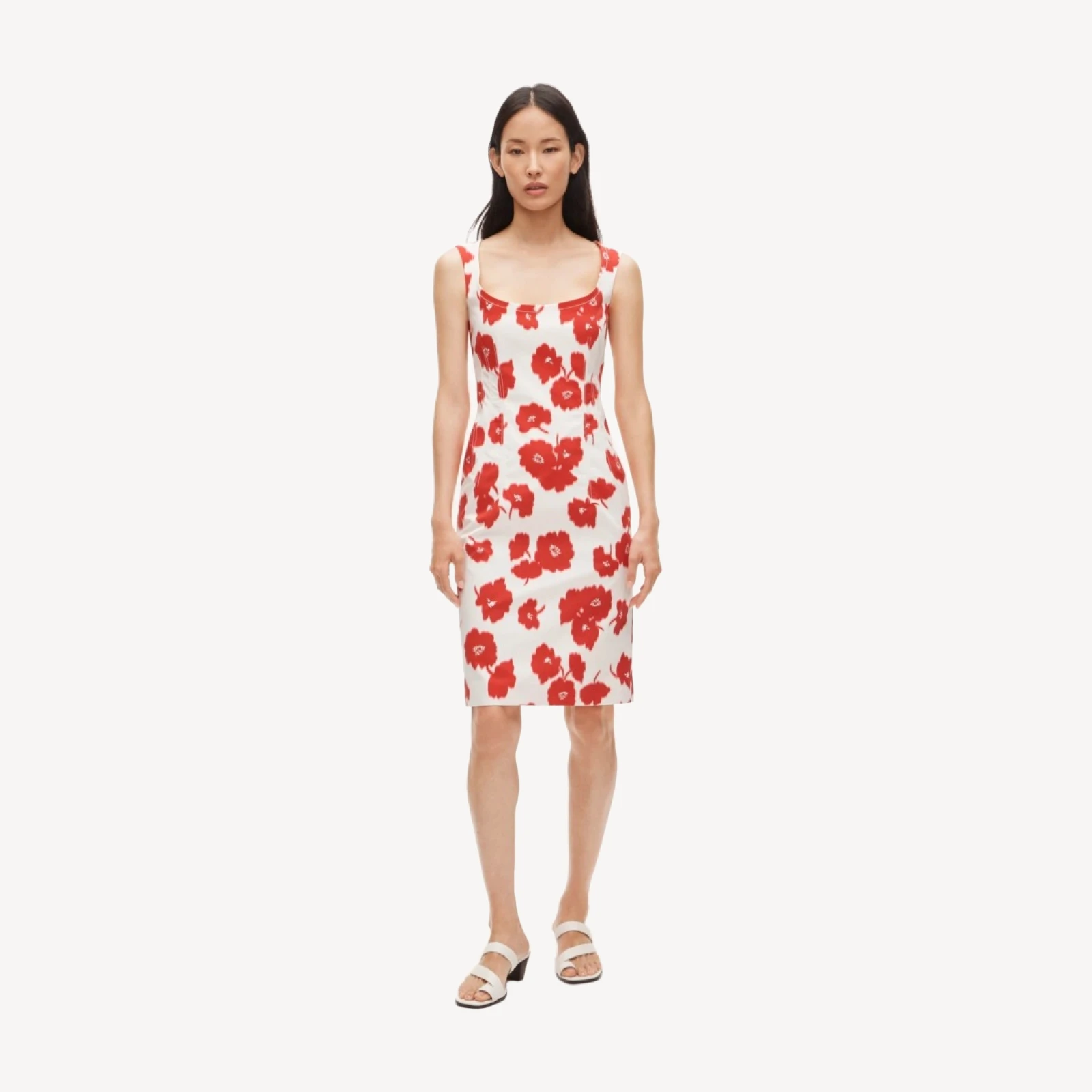 Scoopneck sheath dress in stretch cotton-blend poplin
