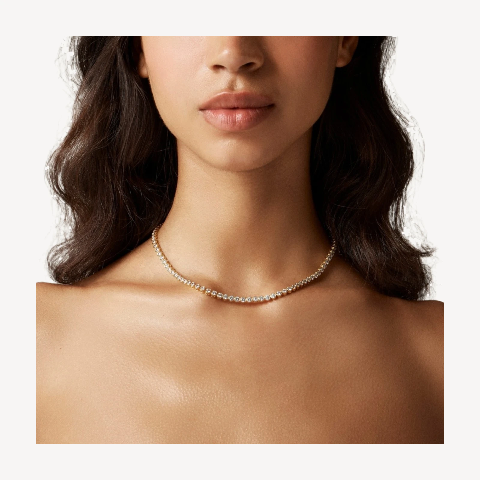 Round cubic zirconia bezel-set tennis necklace