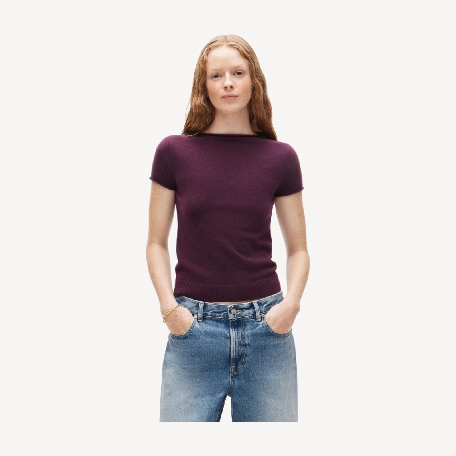Rolled cashmere boatneck sweater-tee