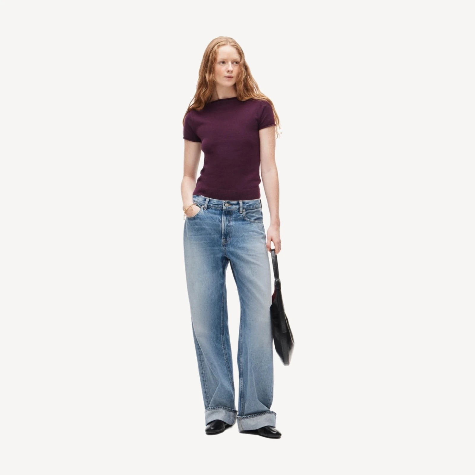 Rolled cashmere boatneck sweater-tee