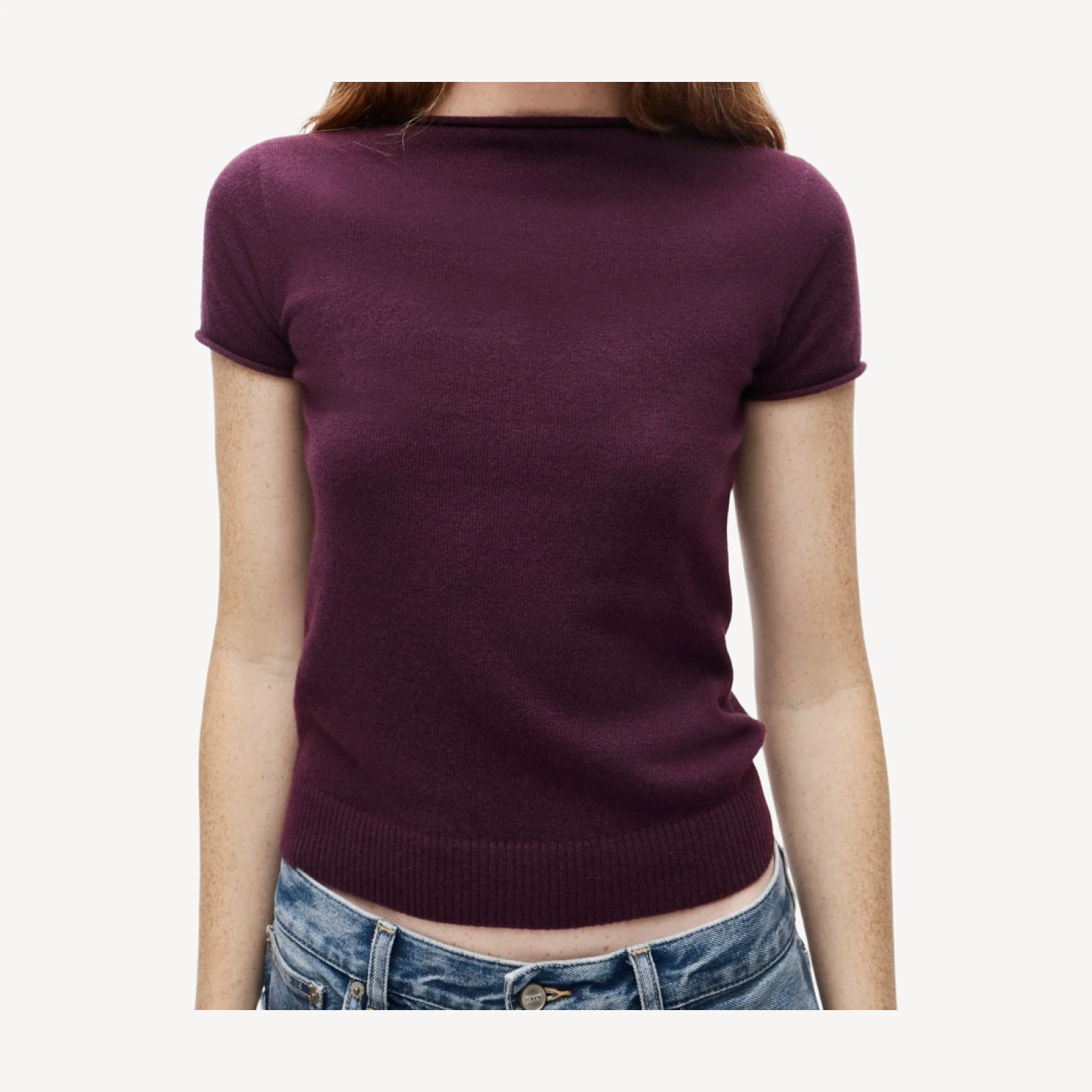 Rolled cashmere boatneck sweater-tee