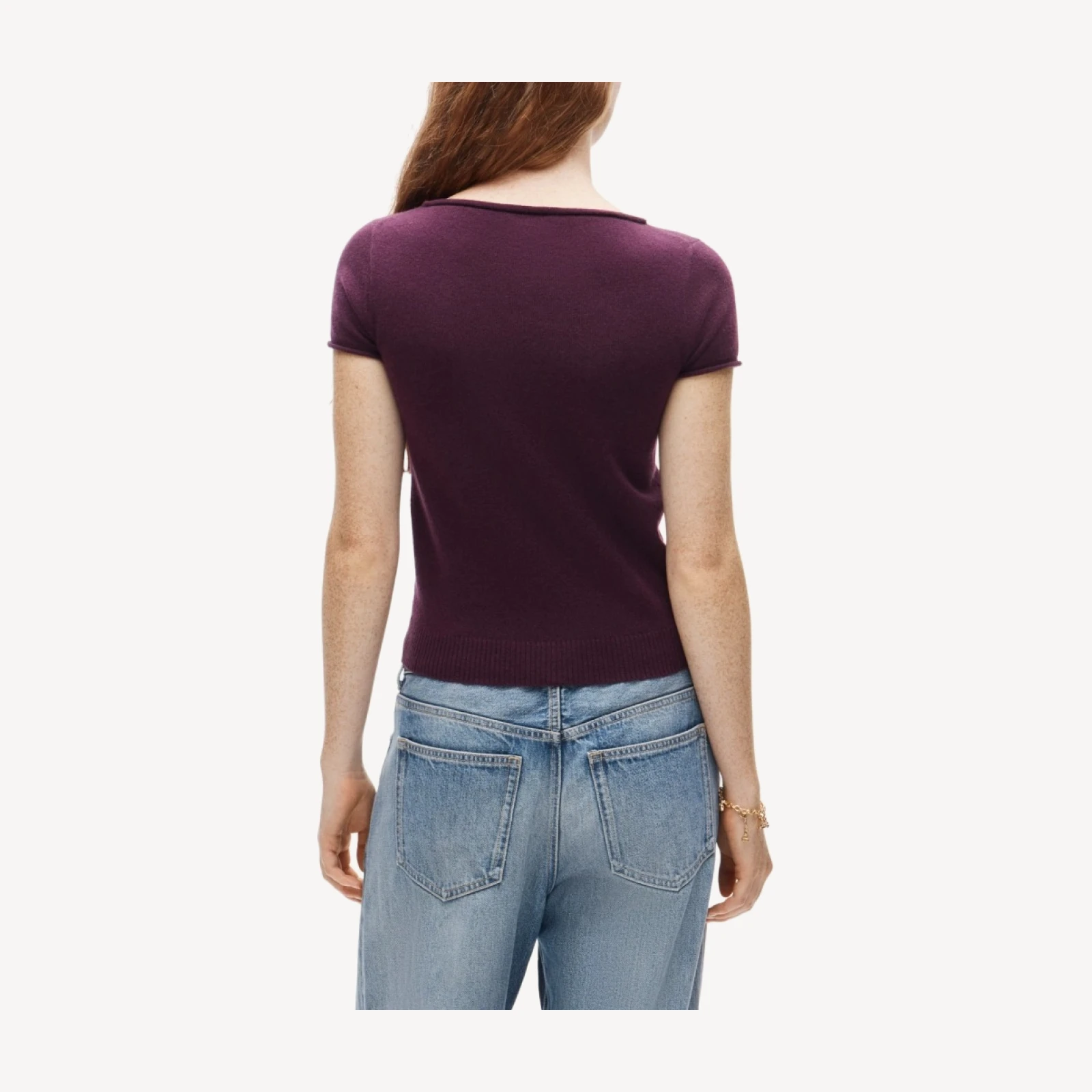 Rolled cashmere boatneck sweater-tee