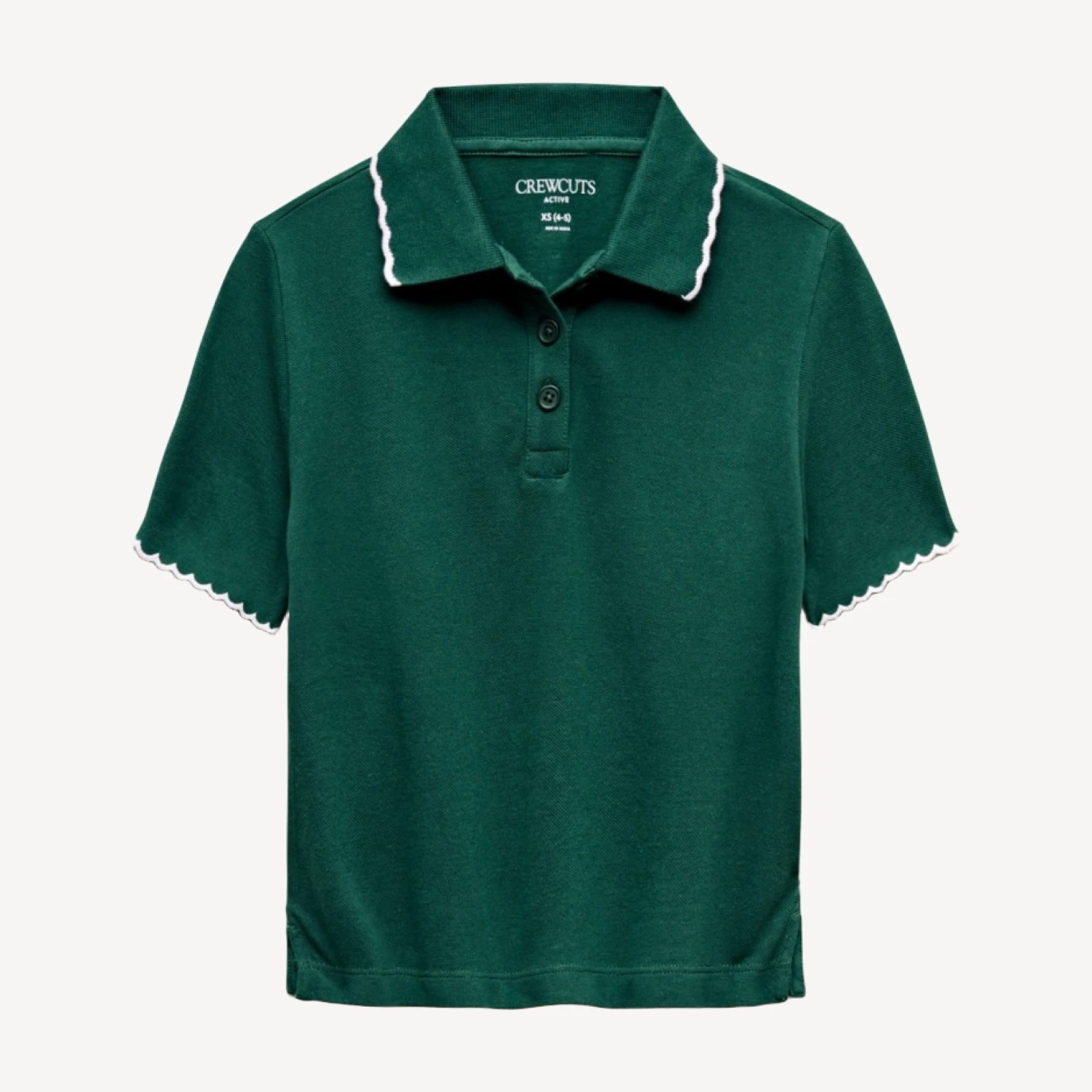 Girls' scallop-trim piqué polo shirt in stripe