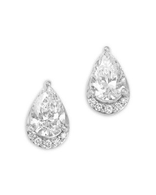 Bloomingdale's Fine Collection Luxe Collection Certified Lab Grown Diamond Pear Shaped Half Halo Stud Earrings in 14K White Gold, 1.50 tcw