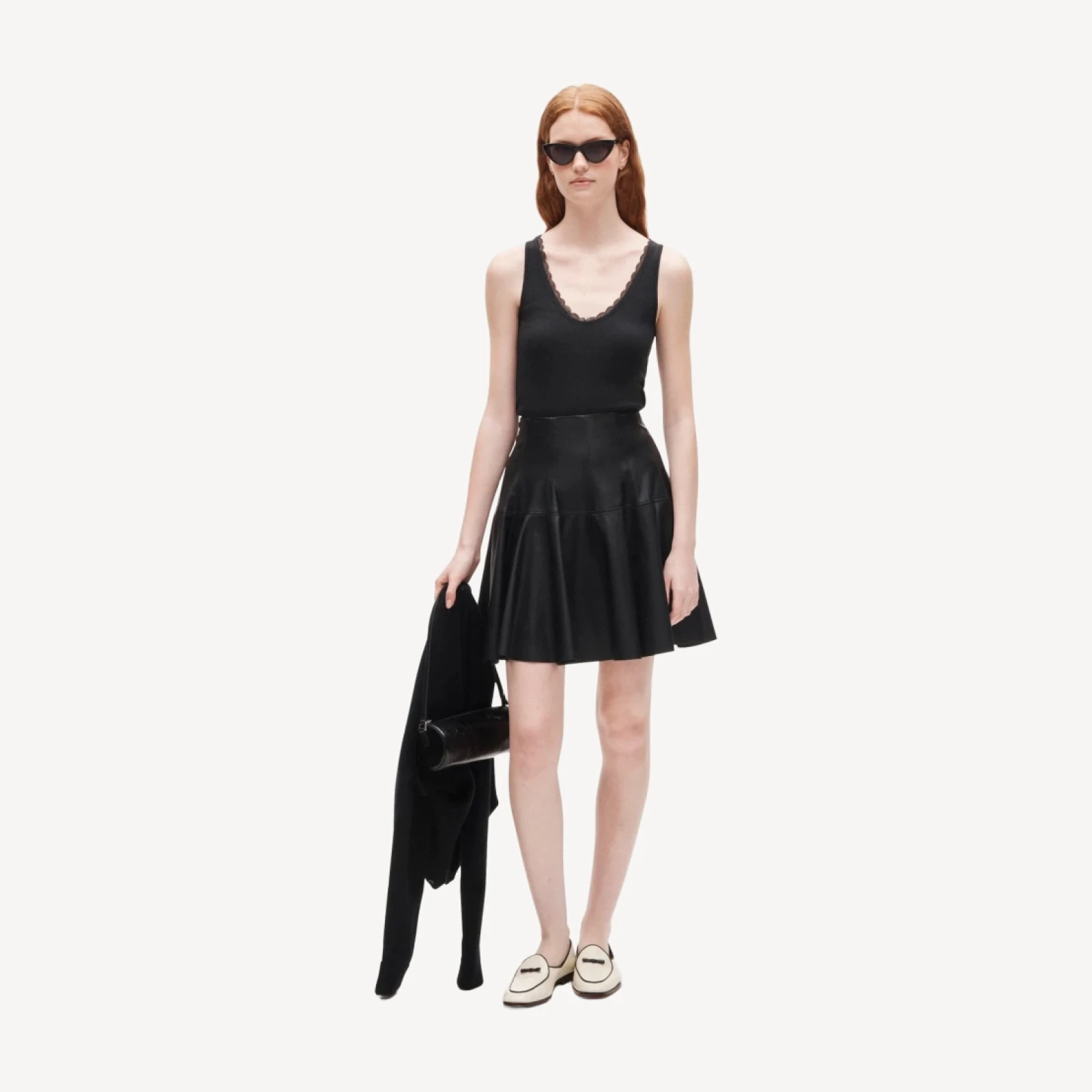 Perfect rib lace-trim V-neck tank top