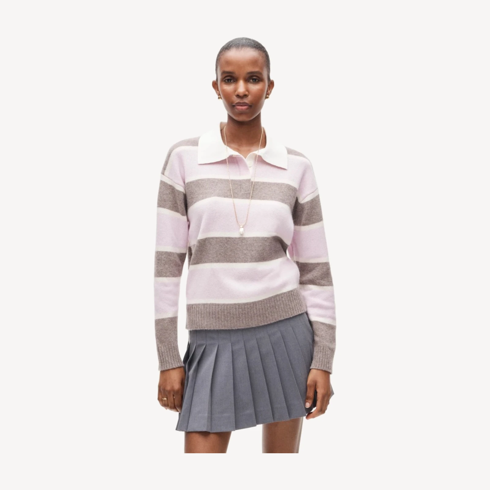 Relaxed sweater-polo in vintage wool stripe