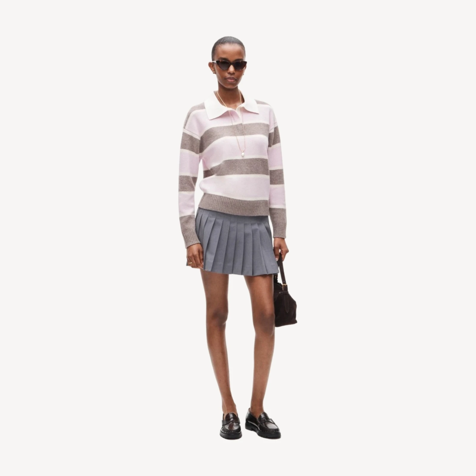 Relaxed sweater-polo in vintage wool stripe