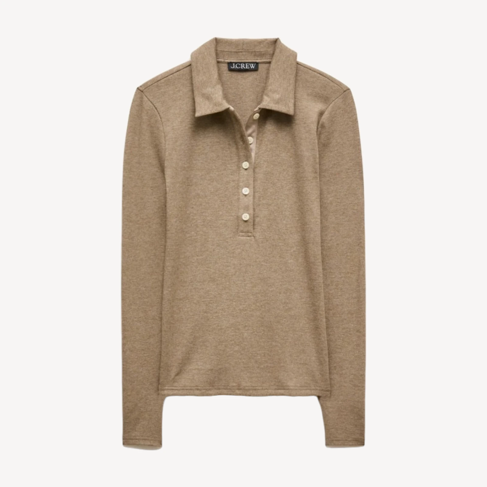 Perfect rib long-sleeve polo shirt with satin trim