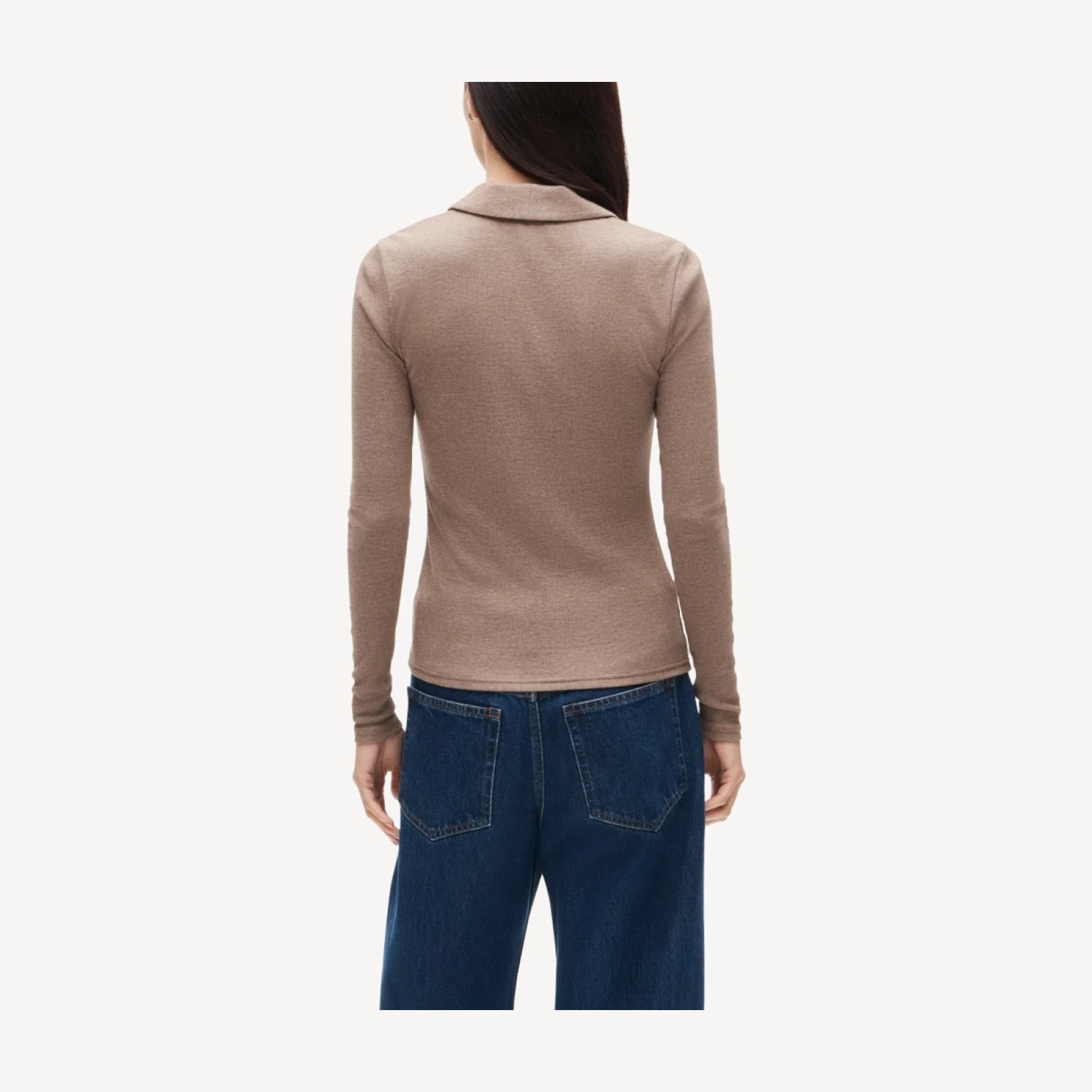 Perfect rib long-sleeve polo shirt with satin trim