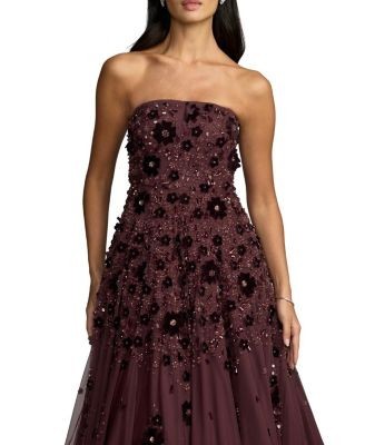 Mac Duggal Floral Embellished Strapless Ball Gown