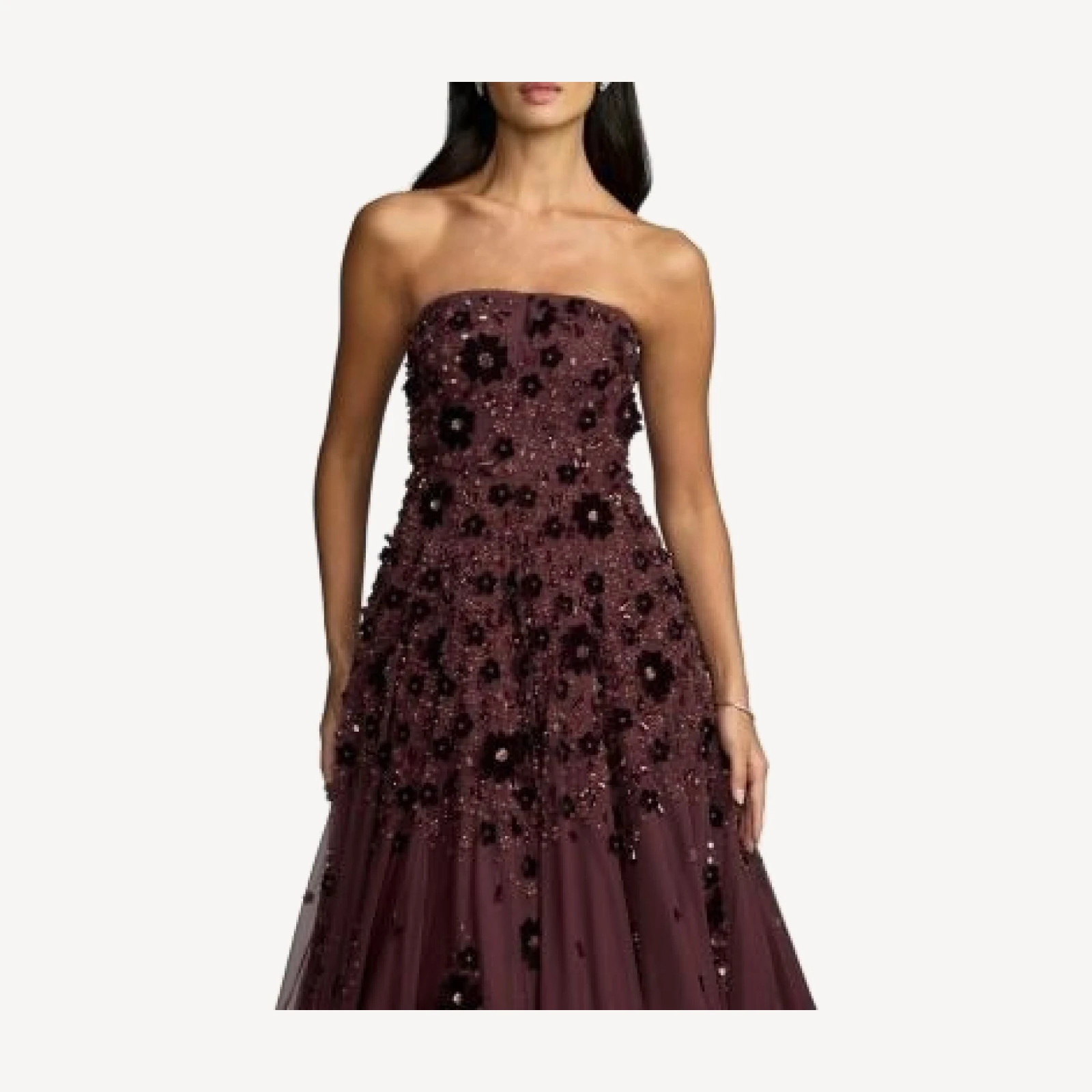 Mac Duggal Floral Embellished Strapless Ball Gown