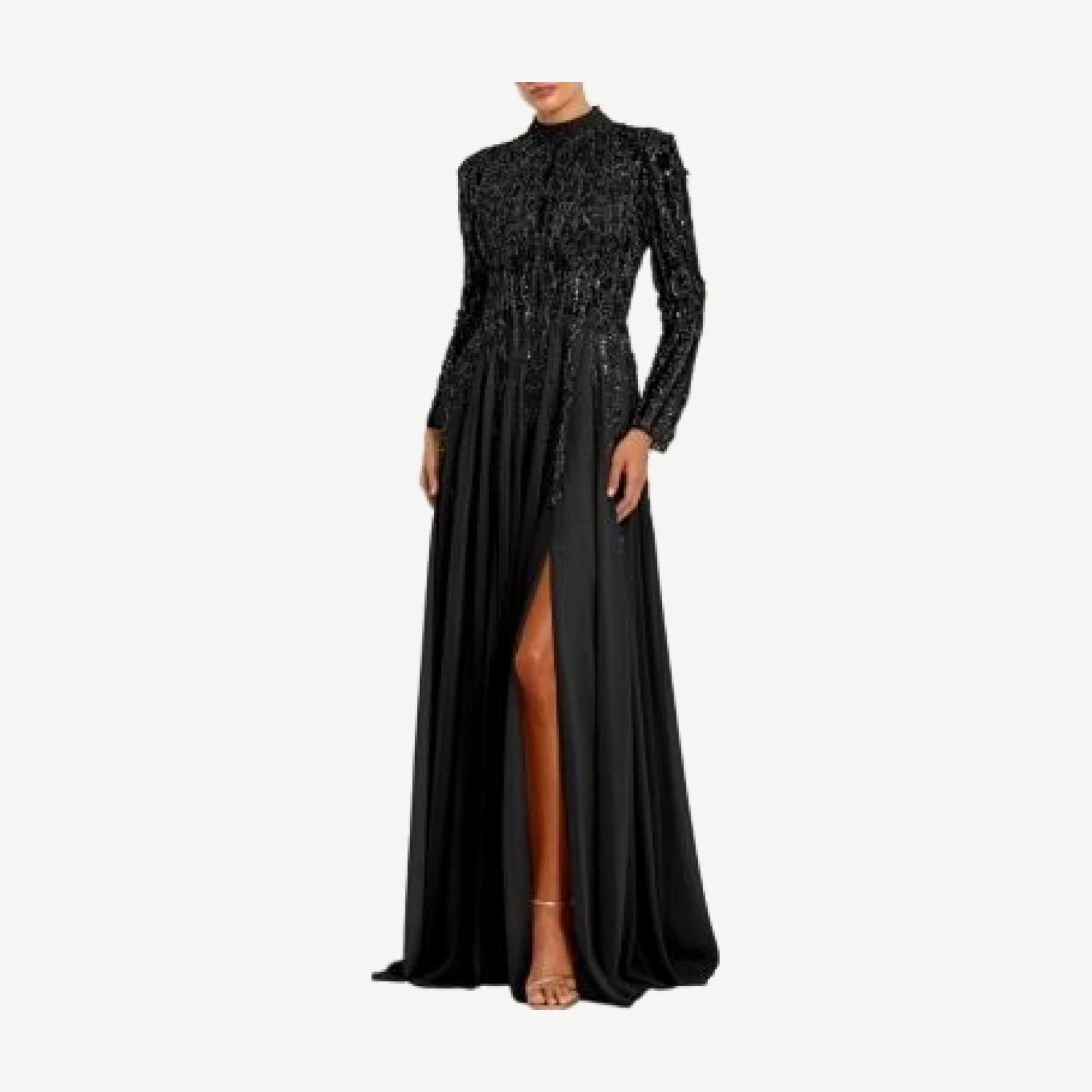 Mac Duggal Petite Long Sleeve High Neck Embellished Satin Gown
