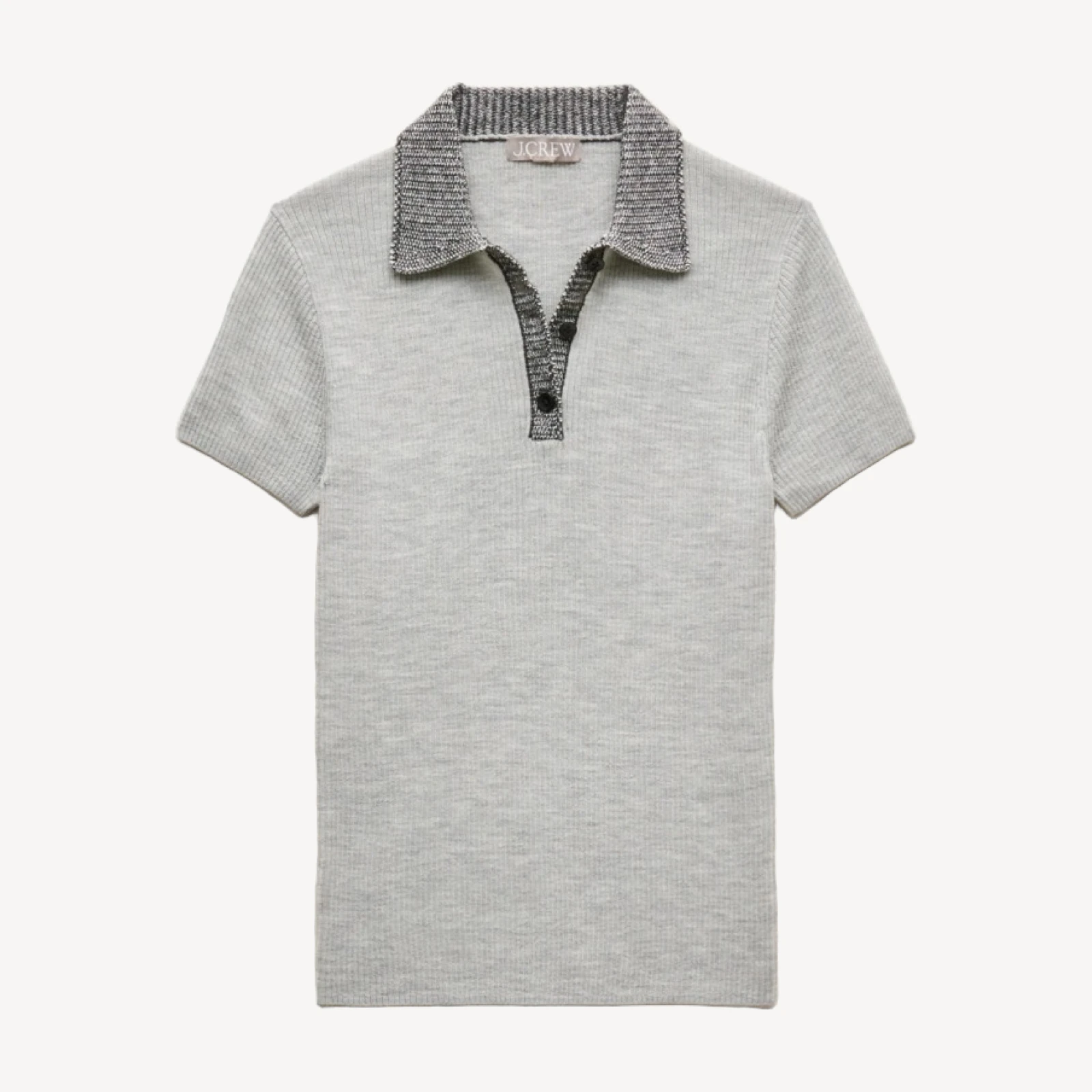 Crochet-trim sweater-polo in merino wool blend