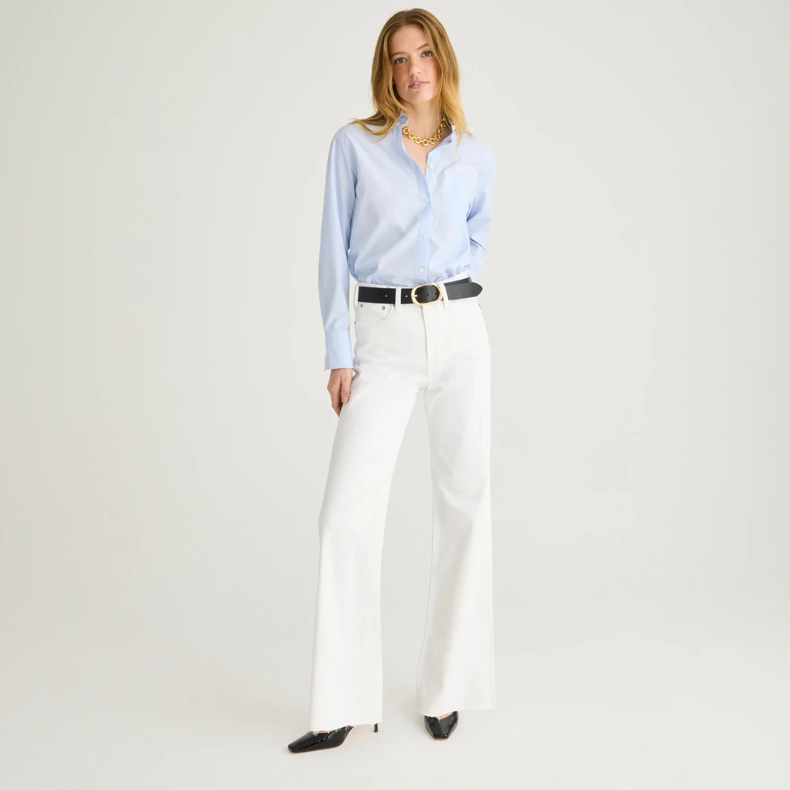 Full-length slim wide-leg jean in white